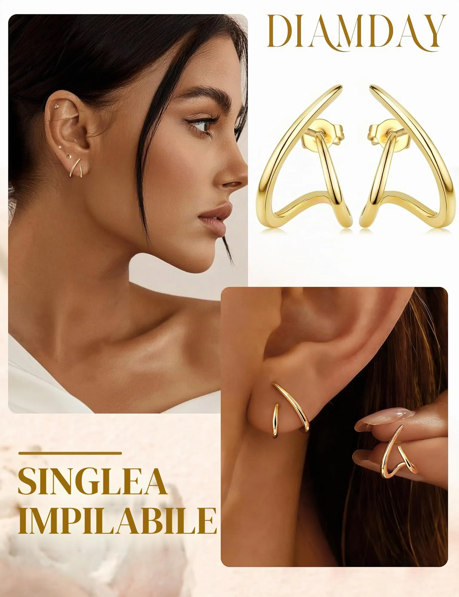 Diamday Orecchini Donna, Orecchini Cerchio, Agli in argento 925 - immagine 2