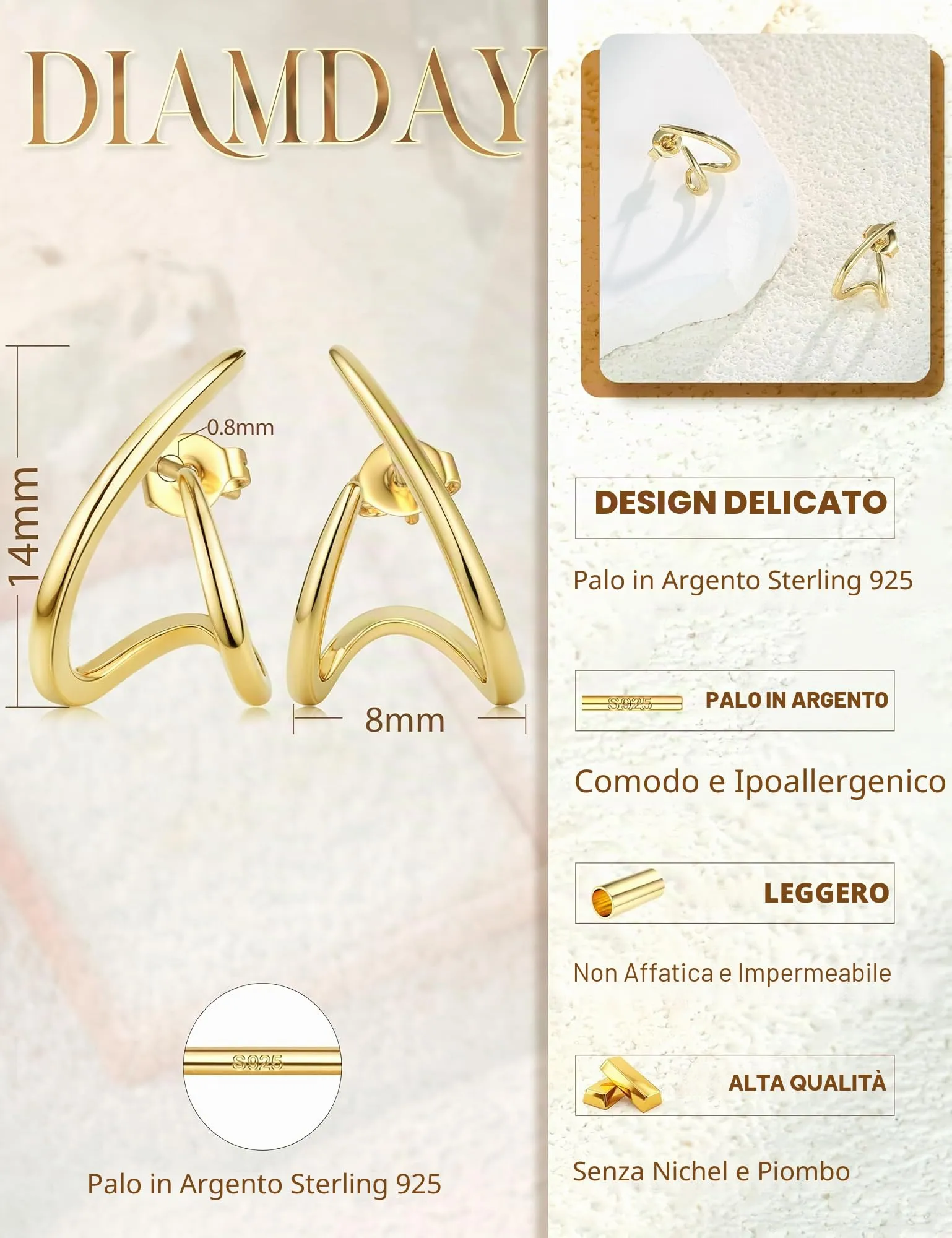 Diamday Orecchini Donna, Orecchini Cerchio, Agli in argento 925 - immagine 5