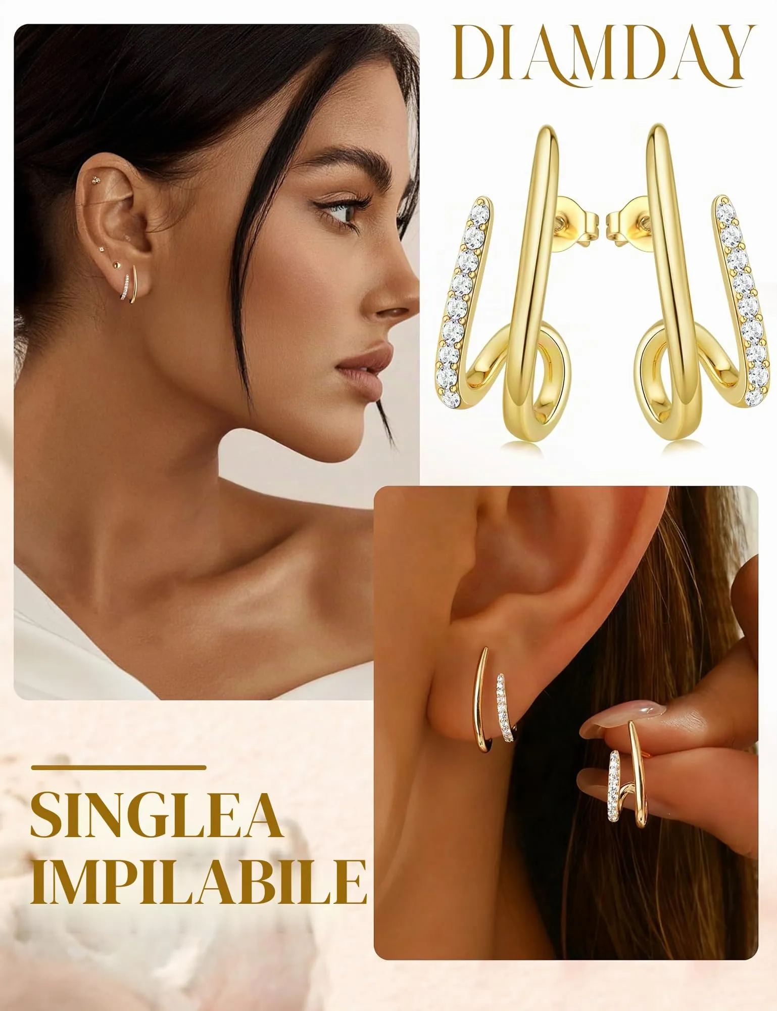 Diamday Orecchini Donna, Orecchini Cerchio, Agli in argento 925 - immagine 2