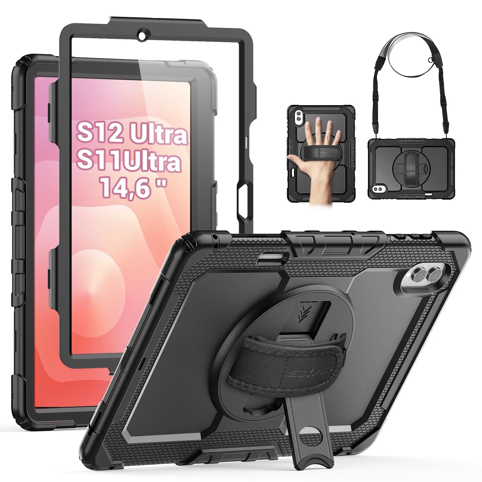 SEYMAC Cover per Samsung Galaxy Tab S12 Ultra /S11 Ultra 14,6 Pollici, Nero - immagine 1