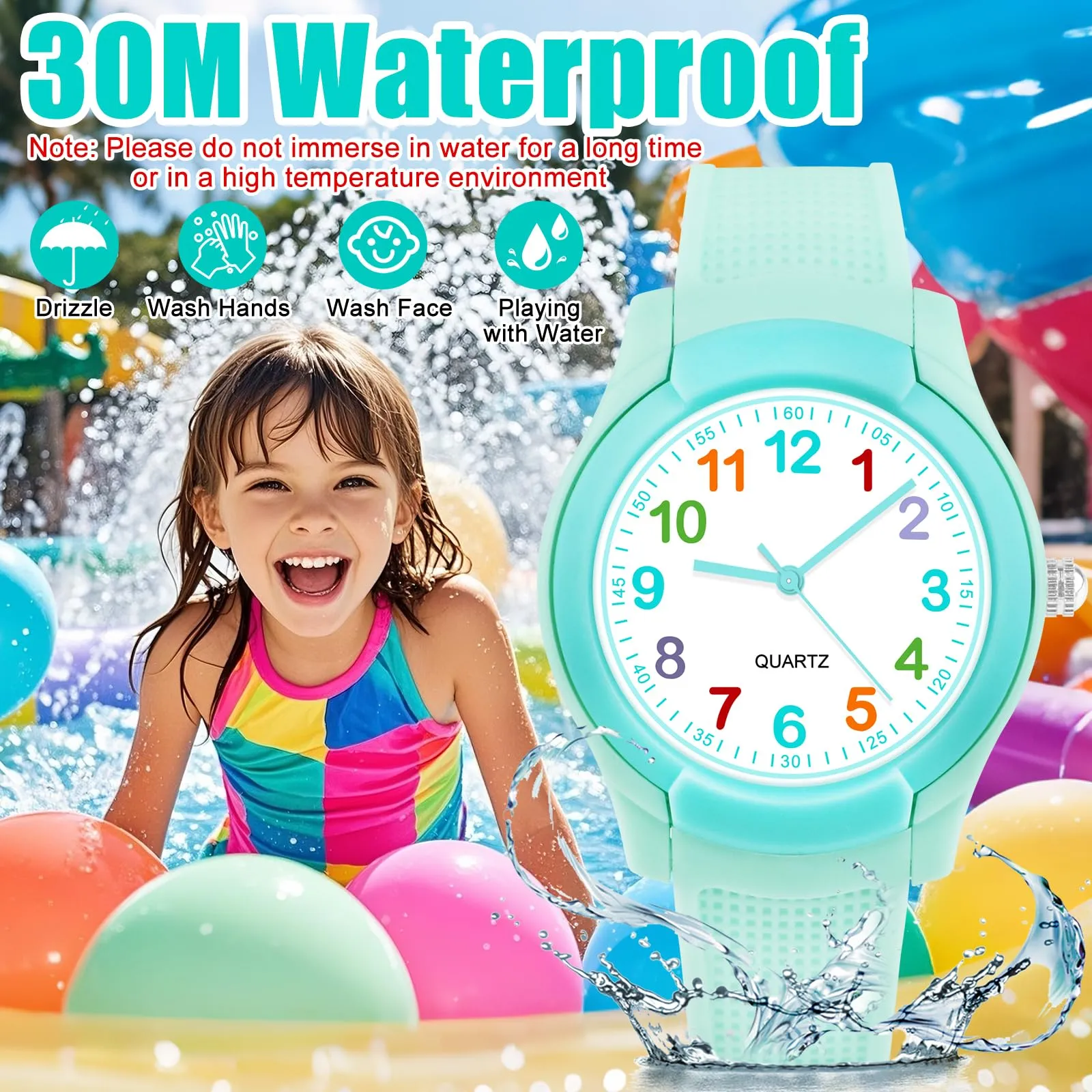Juboos Orologio Analogico Per Bambini E Bambine, Impermeabile Fino A 3 ATM, Con Gatto, Facile Da Leggere, Viola, Orologio Gatto Bambini - immagine 2