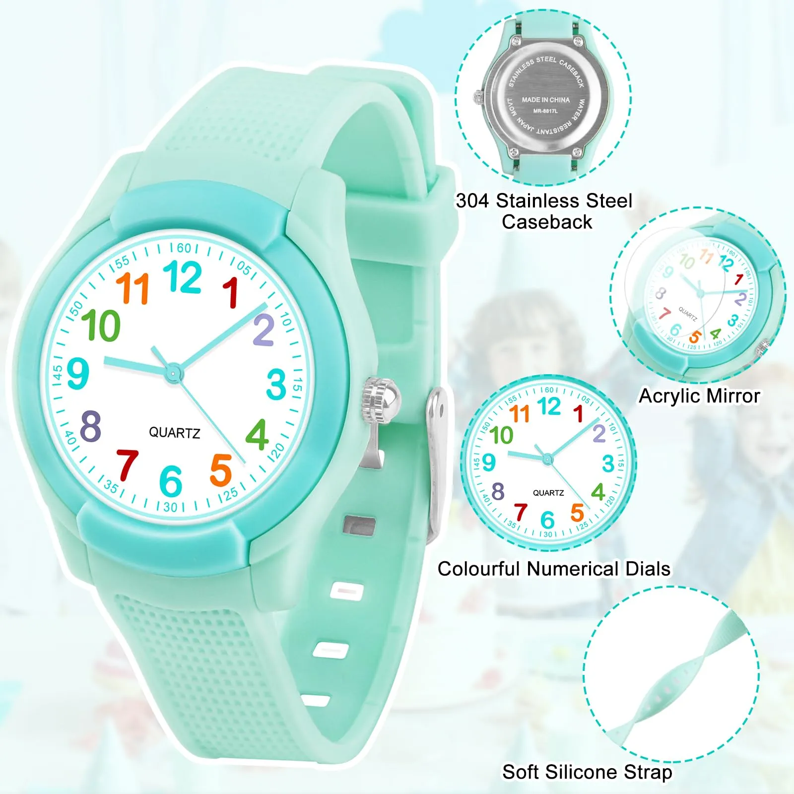 Juboos Orologio Analogico Per Bambini E Bambine, Impermeabile Fino A 3 ATM, Con Gatto, Facile Da Leggere, Viola, Orologio Gatto Bambini - immagine 3