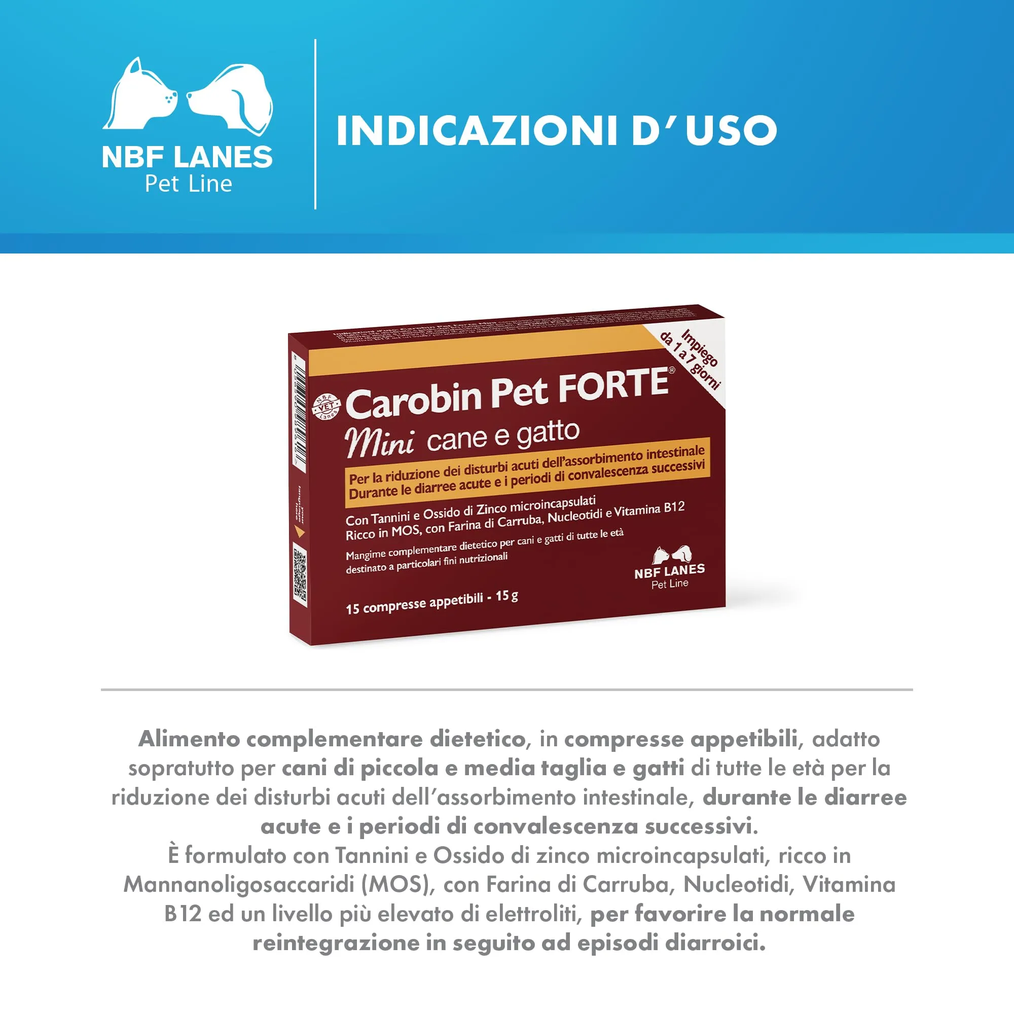 NBF Lanes | Carobin Pet Forte Mini Cane Gatto, 15 Compresse Appetibili, Riduzione Disturbi Acuti dell'Assorbimento Intestinale, Diarree Acute, Convalescenza - immagine 3