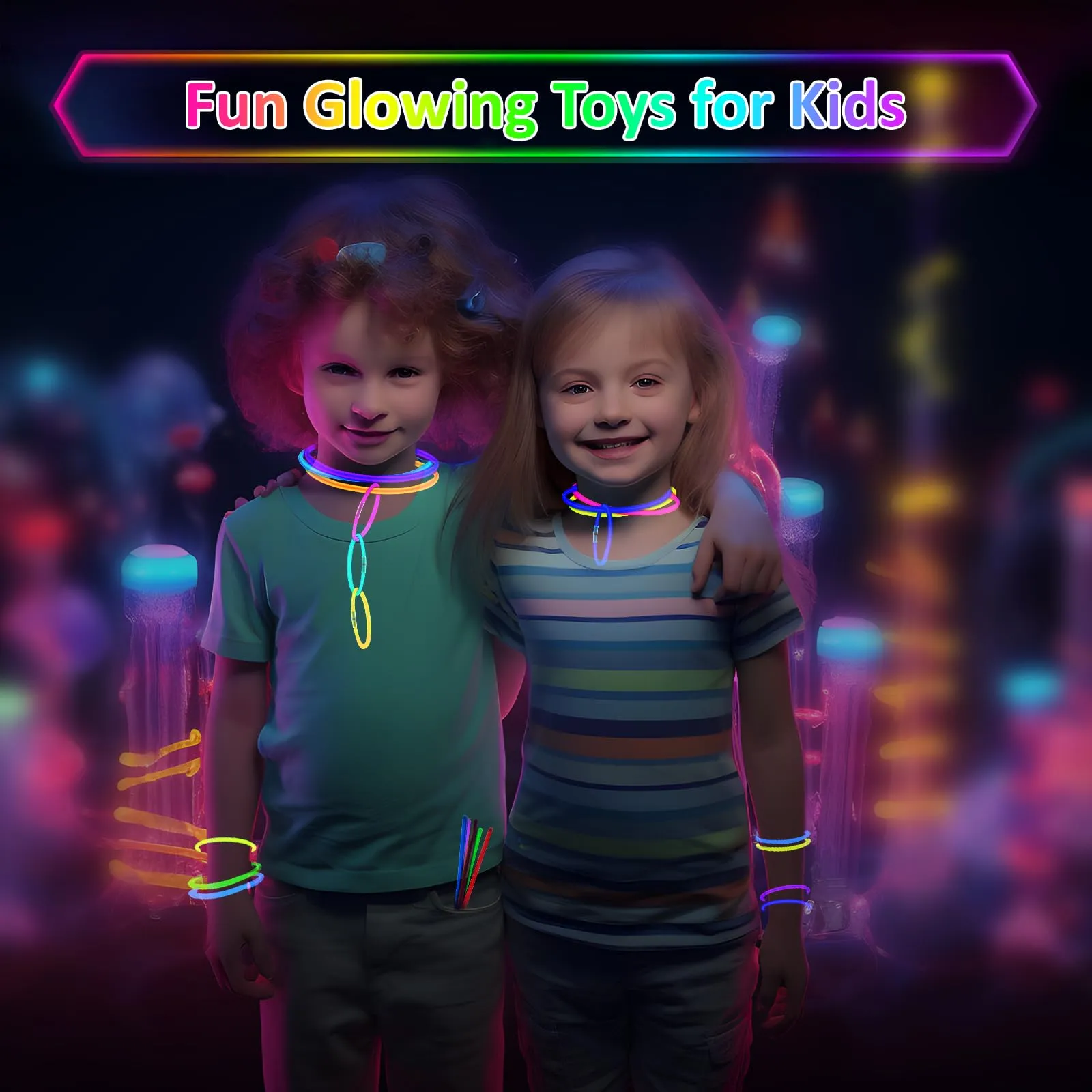 100 Bastoncini Luminosi con 100 Connettori, Braccialetti Fluorescenti Multicolore per Feste, Compleanni, Carnevale, Festival ed Eventi - immagine 6