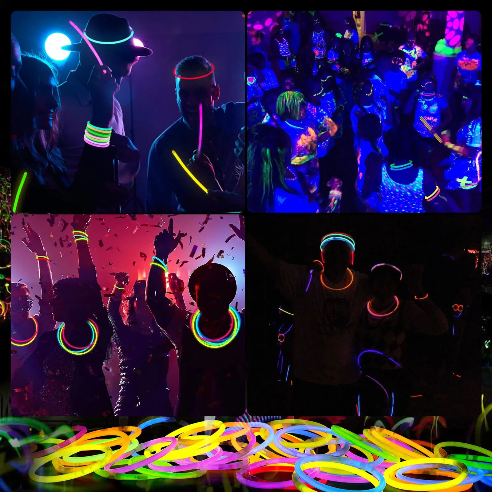 100 Bastoncini Luminosi con 100 Connettori, Braccialetti Fluorescenti Multicolore per Feste, Compleanni, Carnevale, Festival ed Eventi - immagine 7