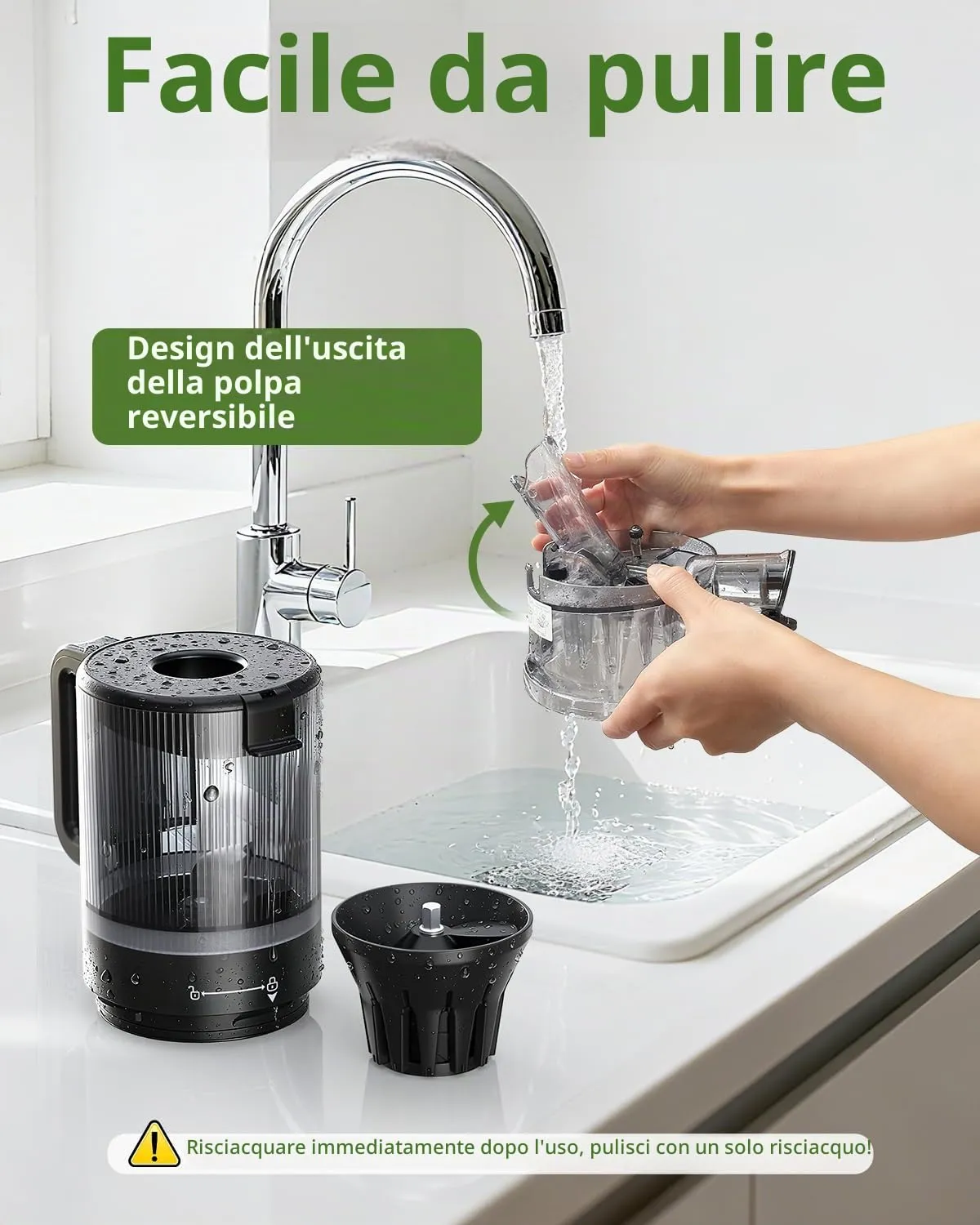 ACOQOOS Estrattore Frutta e Verdura, 132 mm Bocca Extra-Larga, Capacità 1,8 L, Motore da 280 W, BPA Free, Facile da Smontare e Pulire, Nero - immagine 4