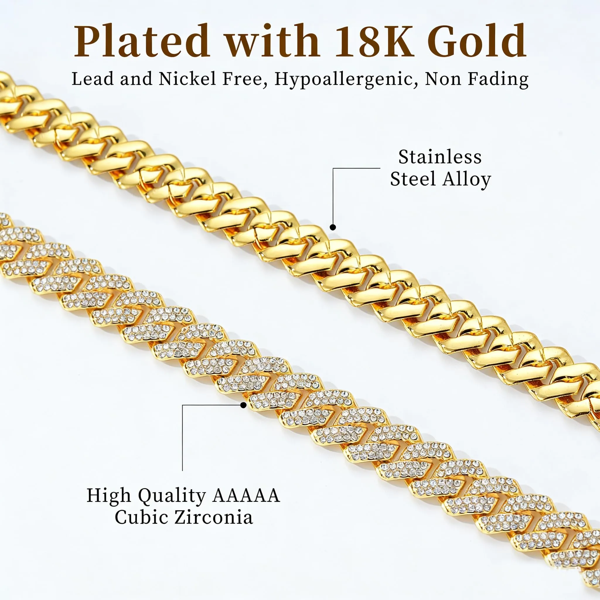 Esmoly 14mm Hip Hop Collana Uomo Iced Out Catena Cubana Regalo Uomo Ragazzo - immagine 5