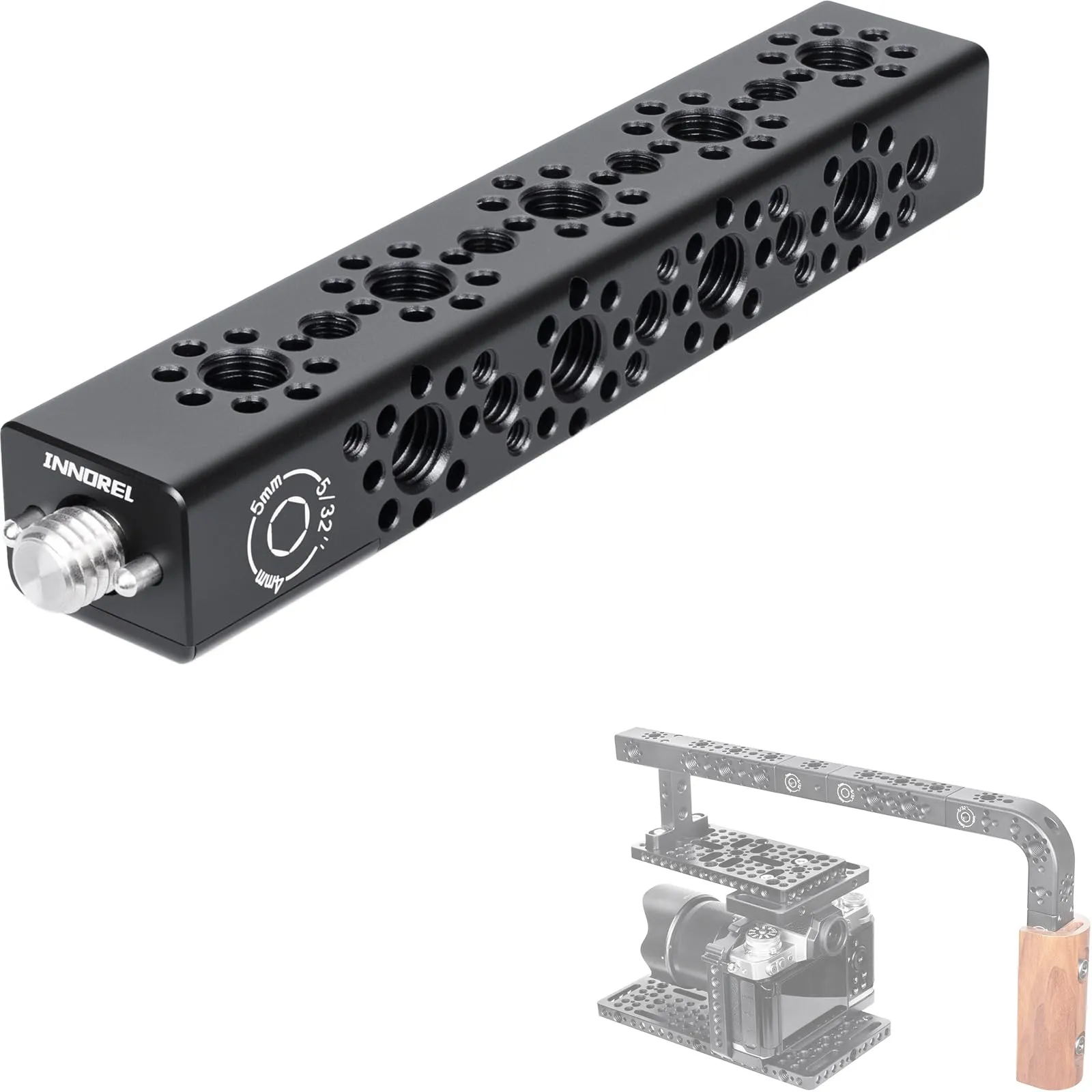 INNOREL CB5 Maniglia multifunzione in lega di alluminio CNC Cheese,con fori di posizionamento Arri da 3/8" e 1/4"per telai di gabbie per fotocamere, piastre Cheese e qualsiasi filettatura da 3/8" - immagine 1