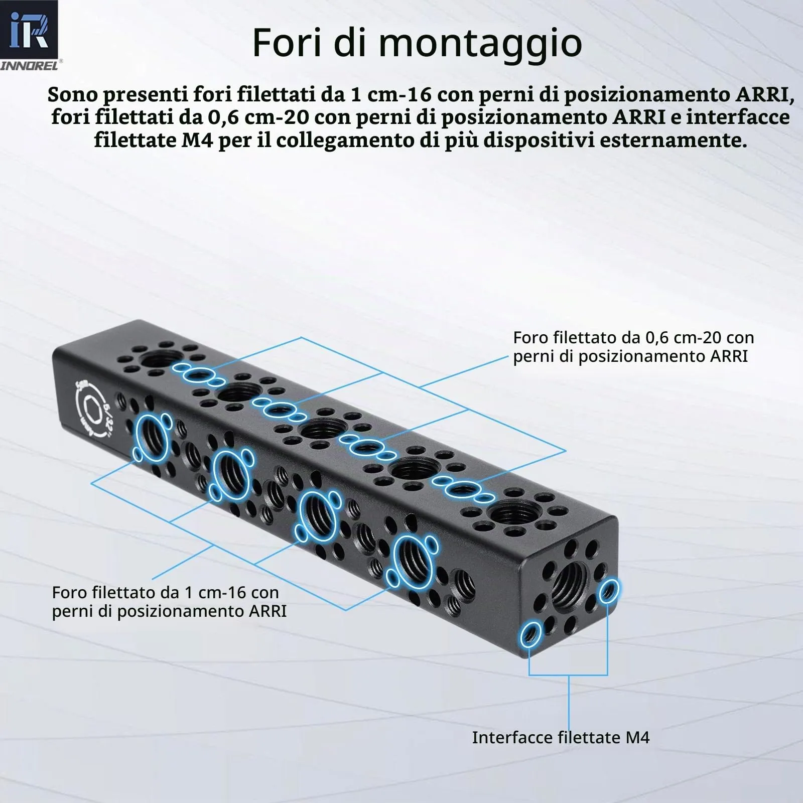 INNOREL CB5 Maniglia multifunzione in lega di alluminio CNC Cheese,con fori di posizionamento Arri da 3/8" e 1/4"per telai di gabbie per fotocamere, piastre Cheese e qualsiasi filettatura da 3/8" - immagine 3