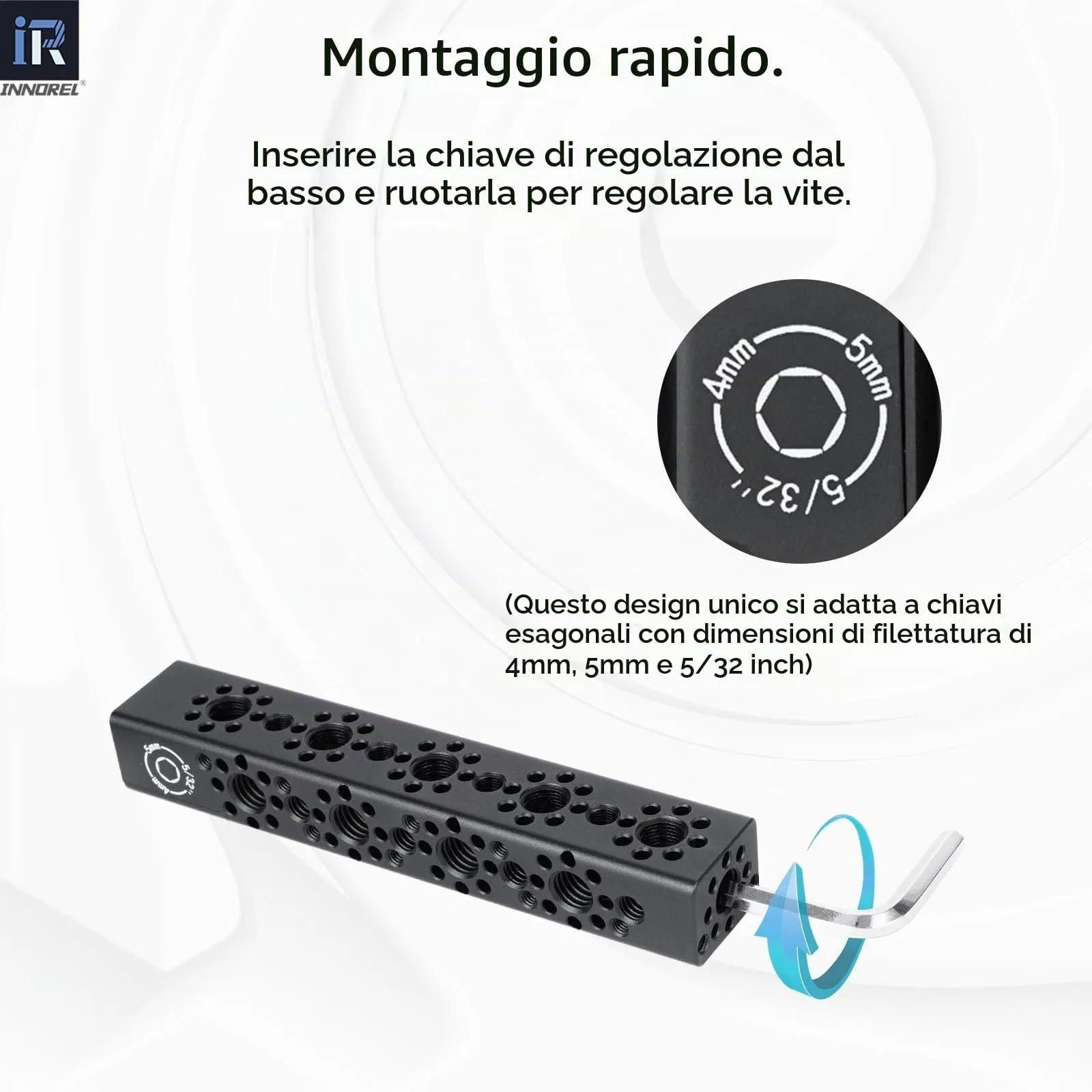 INNOREL CB5 Maniglia multifunzione in lega di alluminio CNC Cheese,con fori di posizionamento Arri da 3/8" e 1/4"per telai di gabbie per fotocamere, piastre Cheese e qualsiasi filettatura da 3/8" - immagine 4