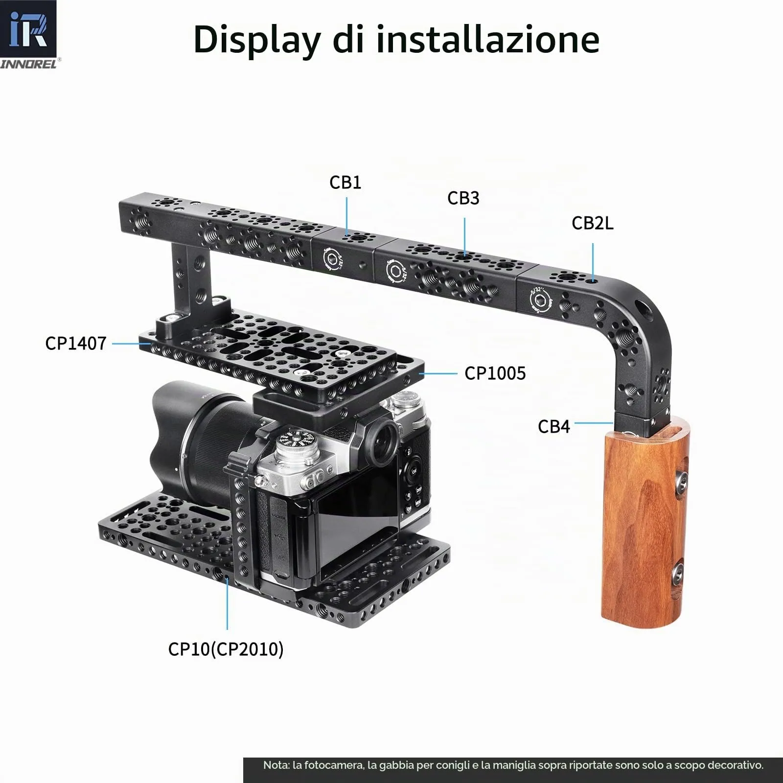 INNOREL CB5 Maniglia multifunzione in lega di alluminio CNC Cheese,con fori di posizionamento Arri da 3/8" e 1/4"per telai di gabbie per fotocamere, piastre Cheese e qualsiasi filettatura da 3/8" - immagine 6