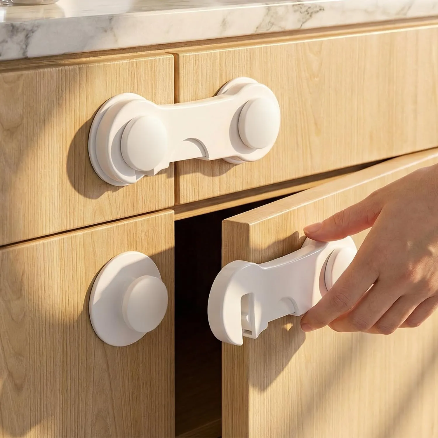 QWORK® 12 Pezzi Blocca sicurezza per Armadietto, Cassetti, Frigoriferi - Sicurezza Domestica in ABS Durevole - immagine 1