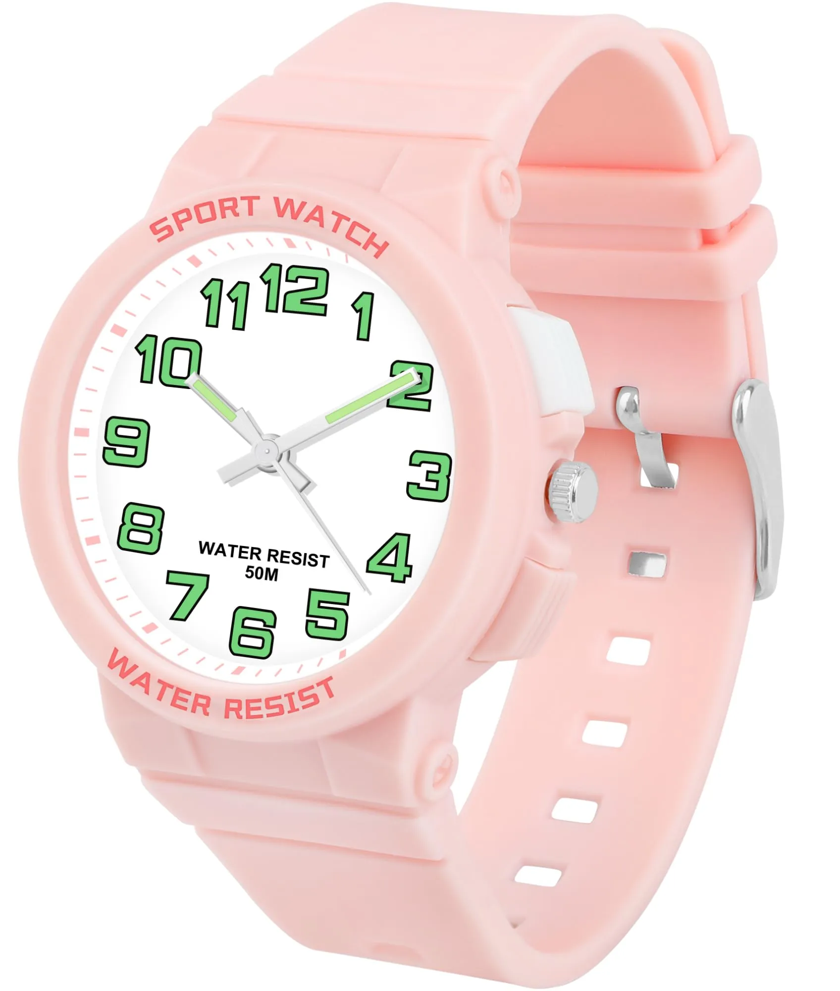 DTKID Orologio Bambini Analogico, Luce Notturna, Facile Lettura, 50M (Rosa) - immagine 1