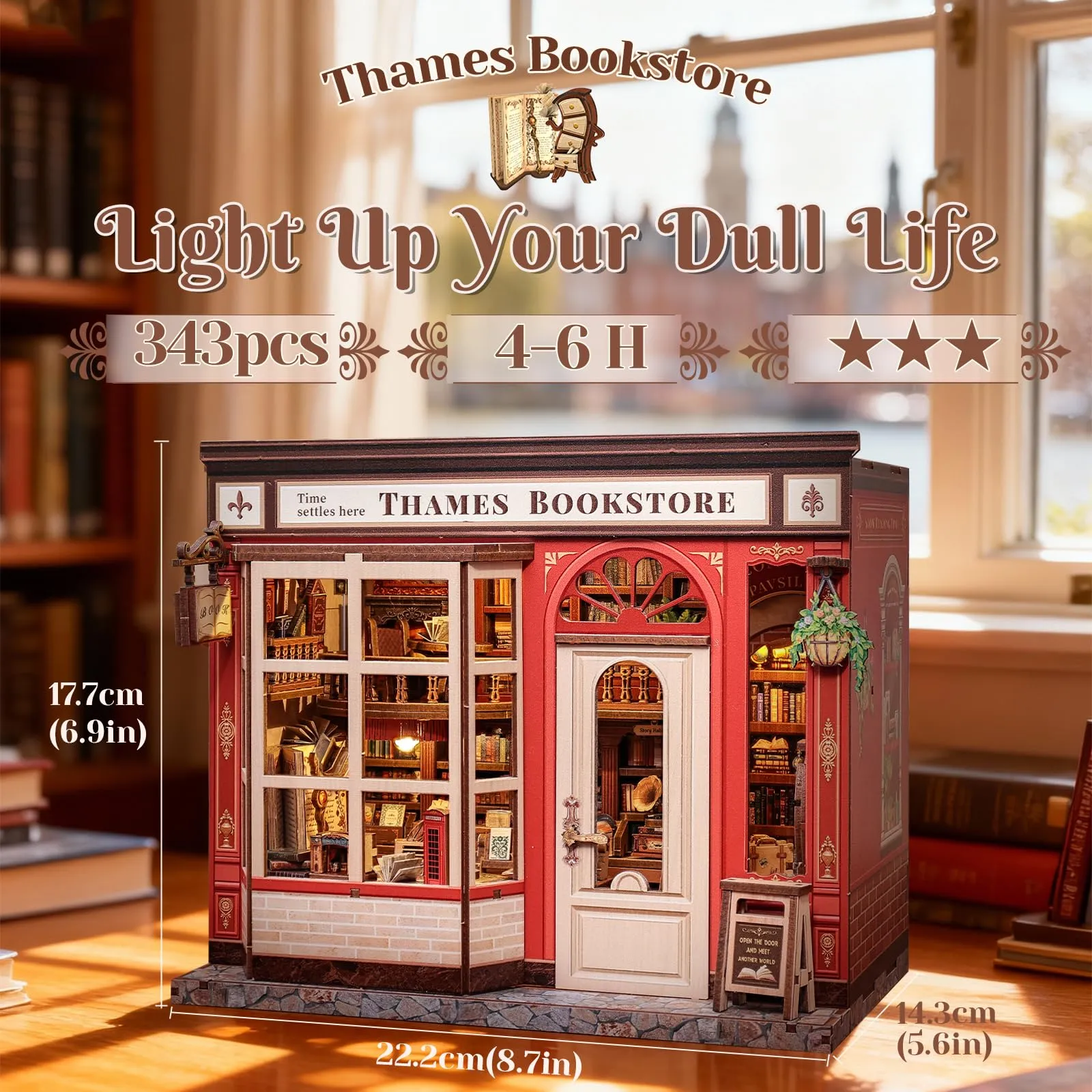 Cutefun Book Nook - Kit DIY casa delle bambole in miniatura, kit per adulti e Decorare per la casa e gli scaffali, il miglior regalo per adolescenti e adulti (THAMES BOOKSTORE) - immagine 3