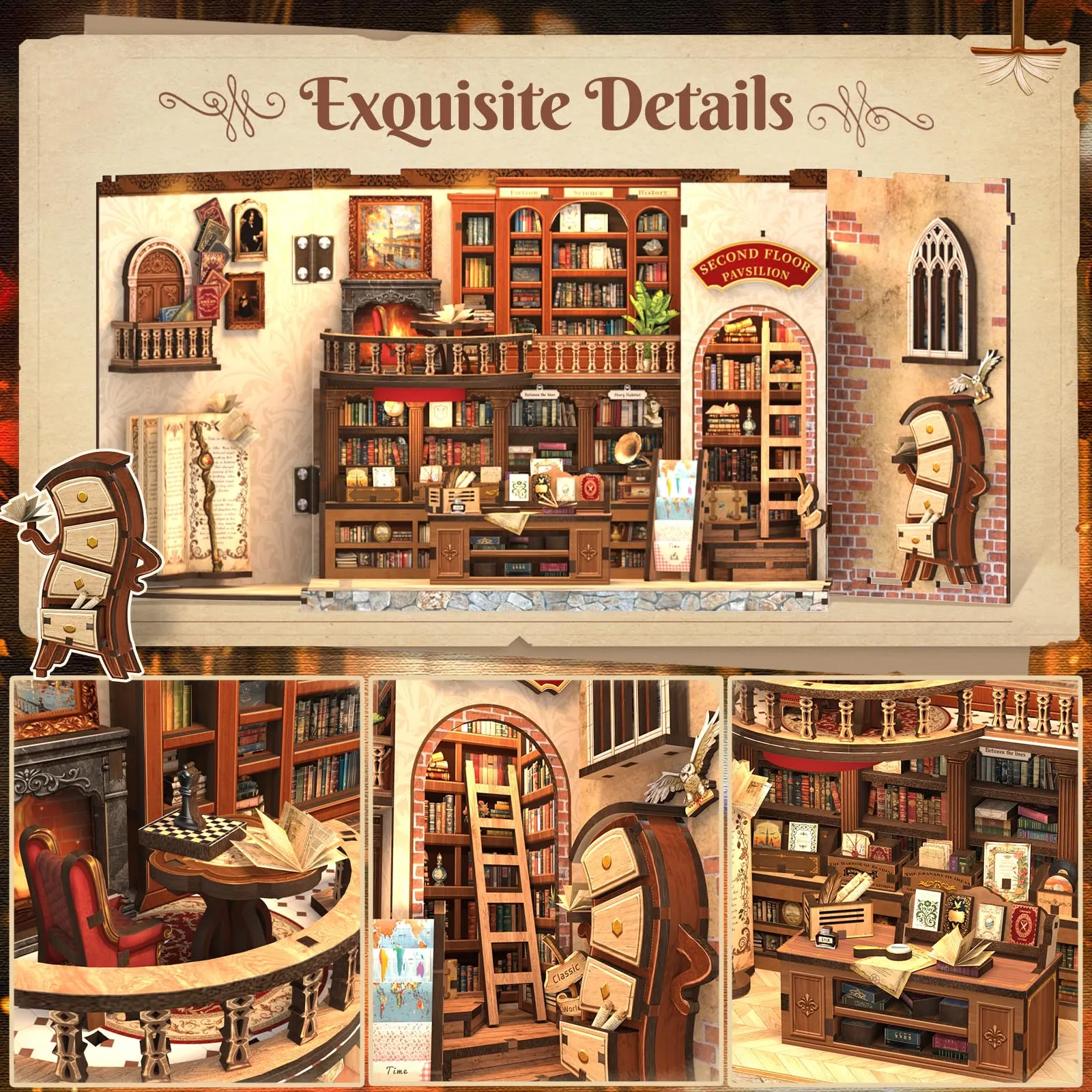 Cutefun Book Nook - Kit DIY casa delle bambole in miniatura, kit per adulti e Decorare per la casa e gli scaffali, il miglior regalo per adolescenti e adulti (THAMES BOOKSTORE) - immagine 6