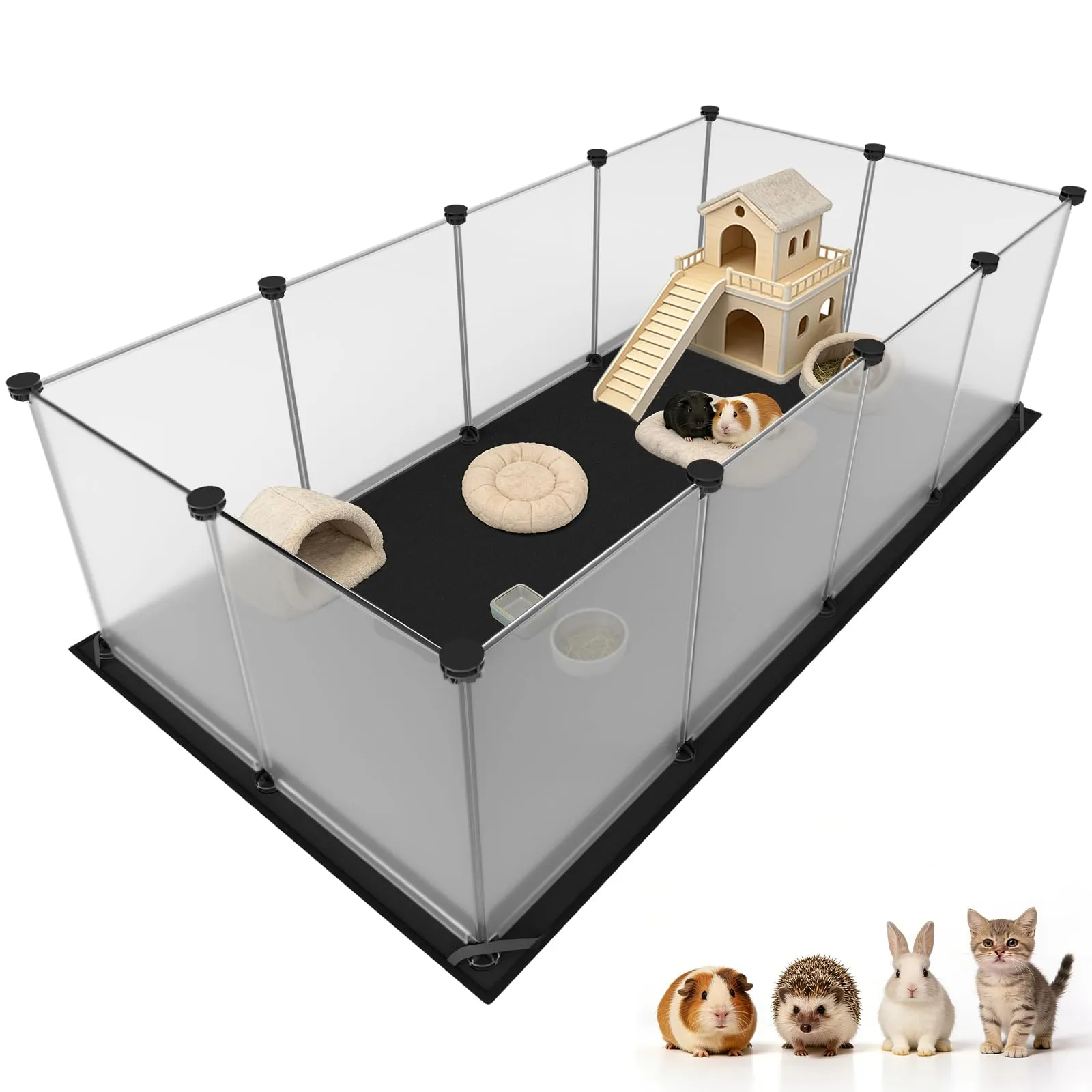 Aystkniet Gabbia per Porcellini Dindia con Fondo Impermeabile, 122 cm x 60 cm x 40 cm, Recinto per Piccoli Animali, Barriera per Animali Domestici per Interno ed Esterno (Transparent) - immagine 1
