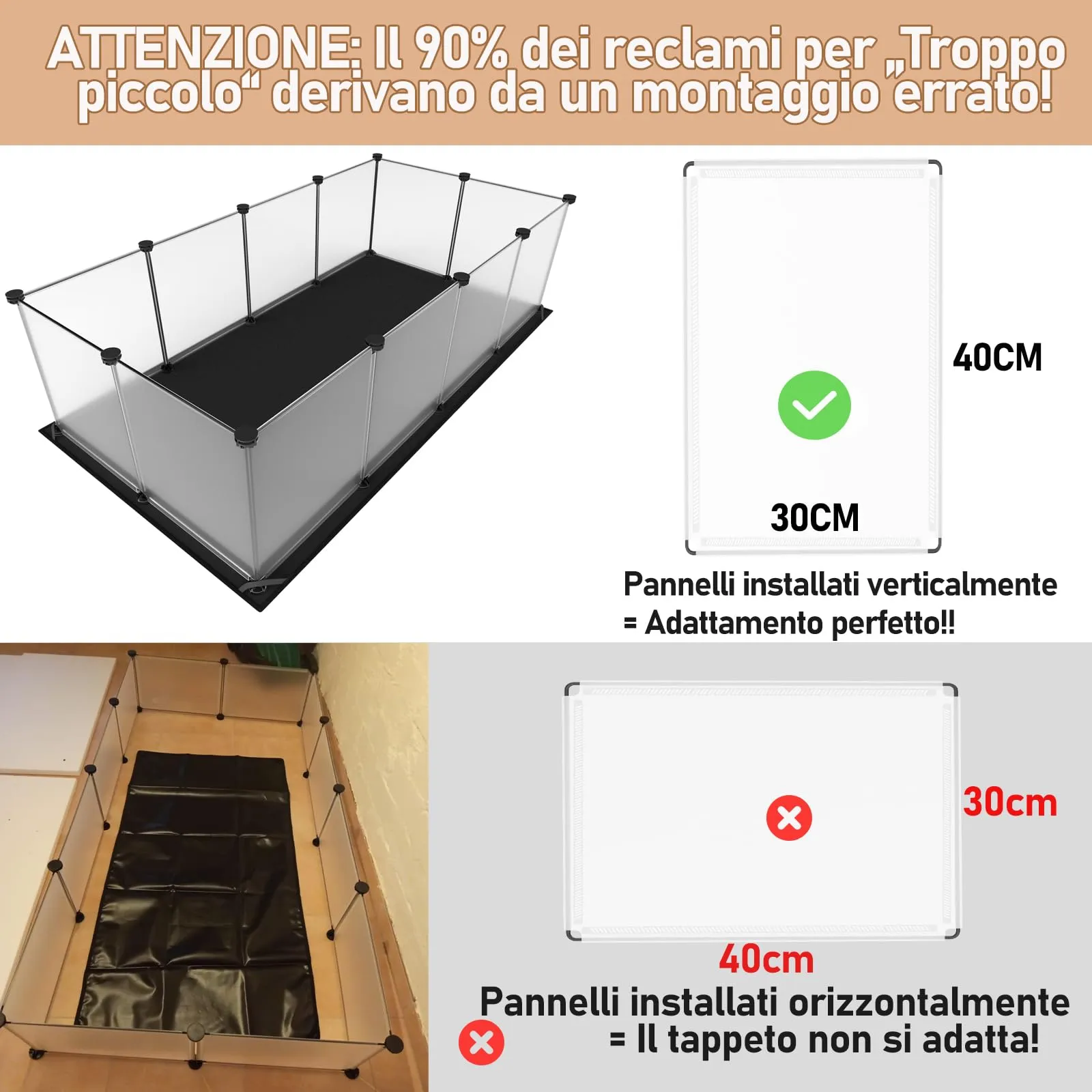 Aystkniet Gabbia per Porcellini Dindia con Fondo Impermeabile, 122 cm x 60 cm x 40 cm, Recinto per Piccoli Animali, Barriera per Animali Domestici per Interno ed Esterno (Transparent) - immagine 2