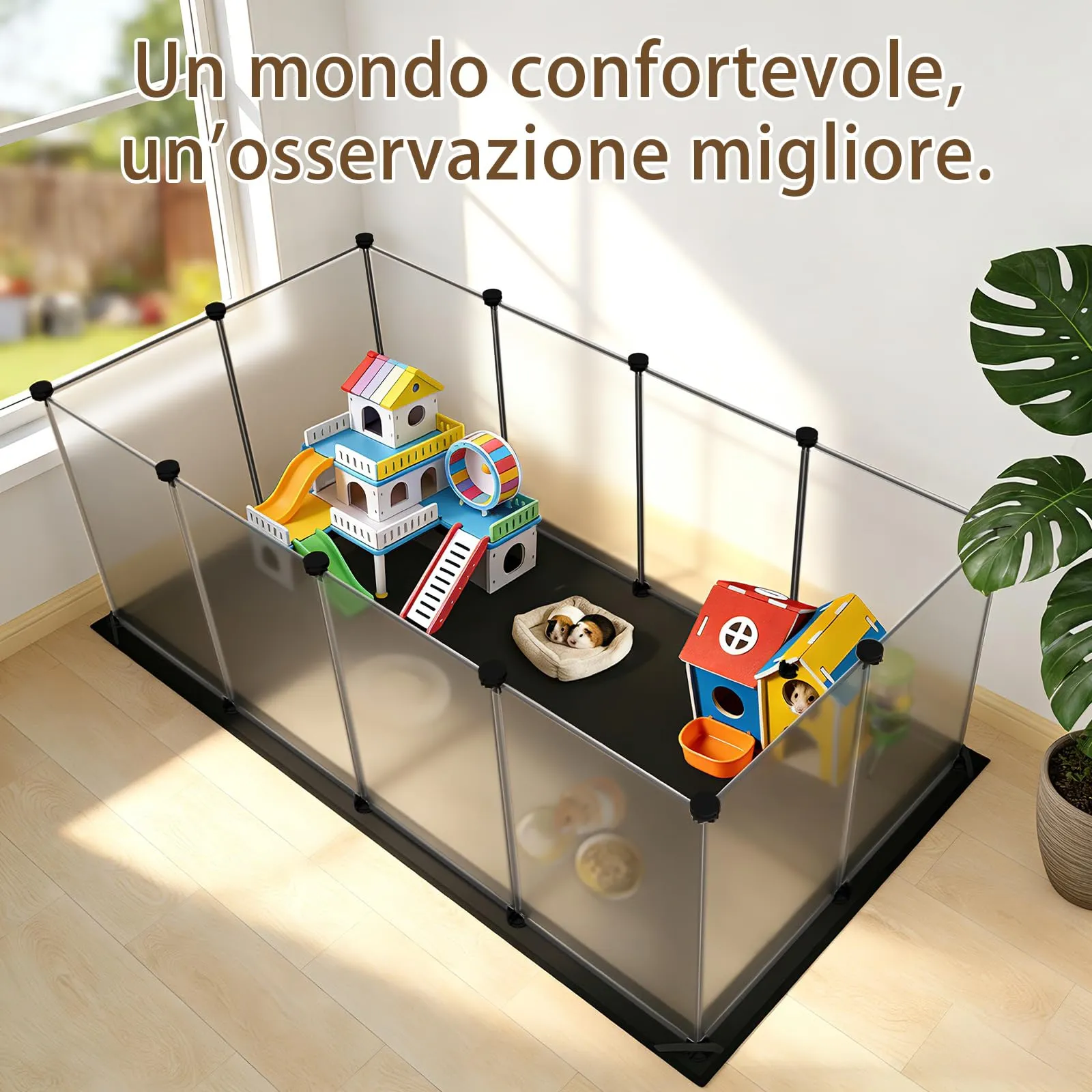 Aystkniet Gabbia per Porcellini Dindia con Fondo Impermeabile, 122 cm x 60 cm x 40 cm, Recinto per Piccoli Animali, Barriera per Animali Domestici per Interno ed Esterno (Transparent) - immagine 7