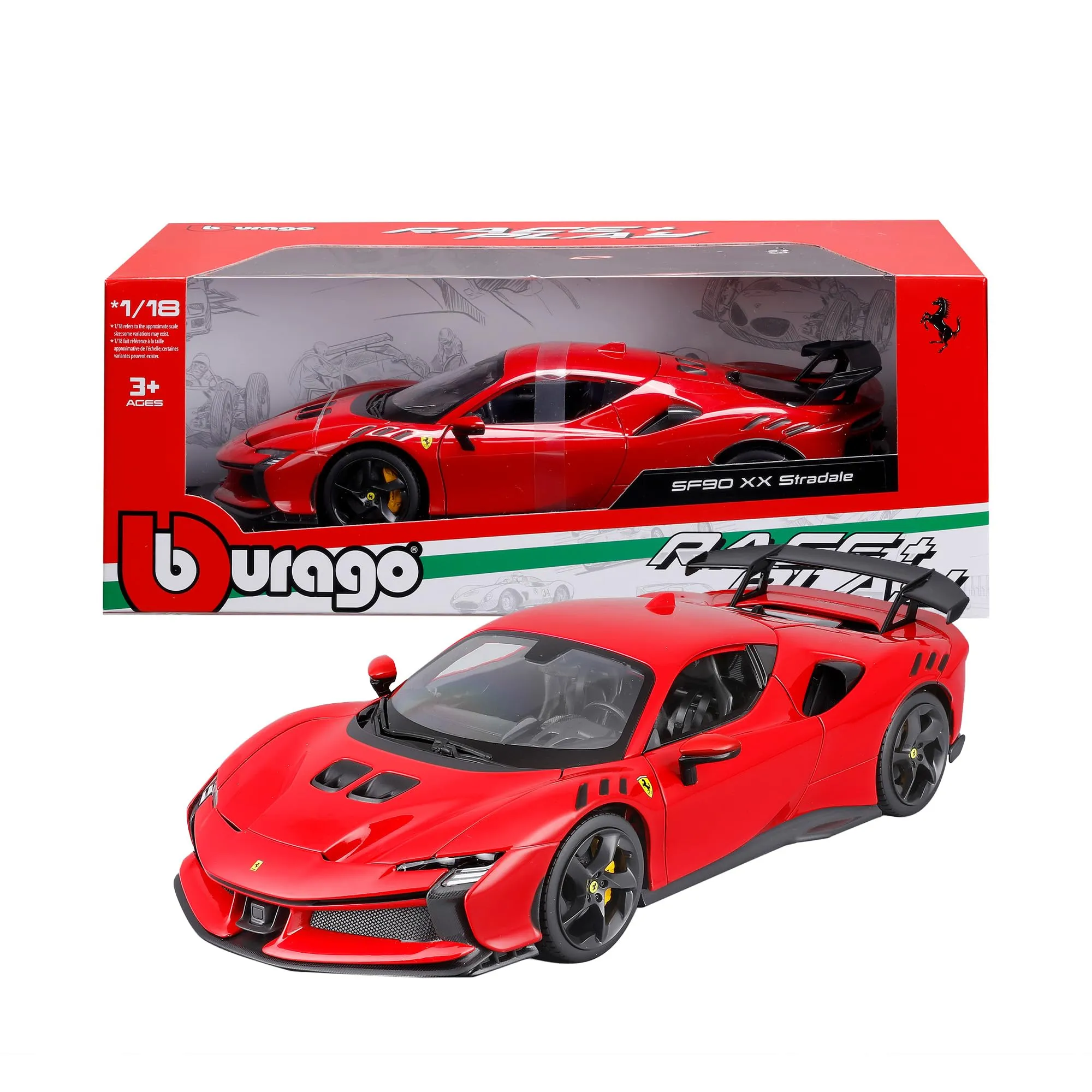 Bburago - Ferrari SF90XX Stradale 2024, Modellino Auto in Scala 1:18, Supercar Estrema Rossa con Porte, Cofano Motore e Bagagliaio Apribili, Replica Dettagliata, Licenza Ferrari, Età 36+ Mesi - immagine 1