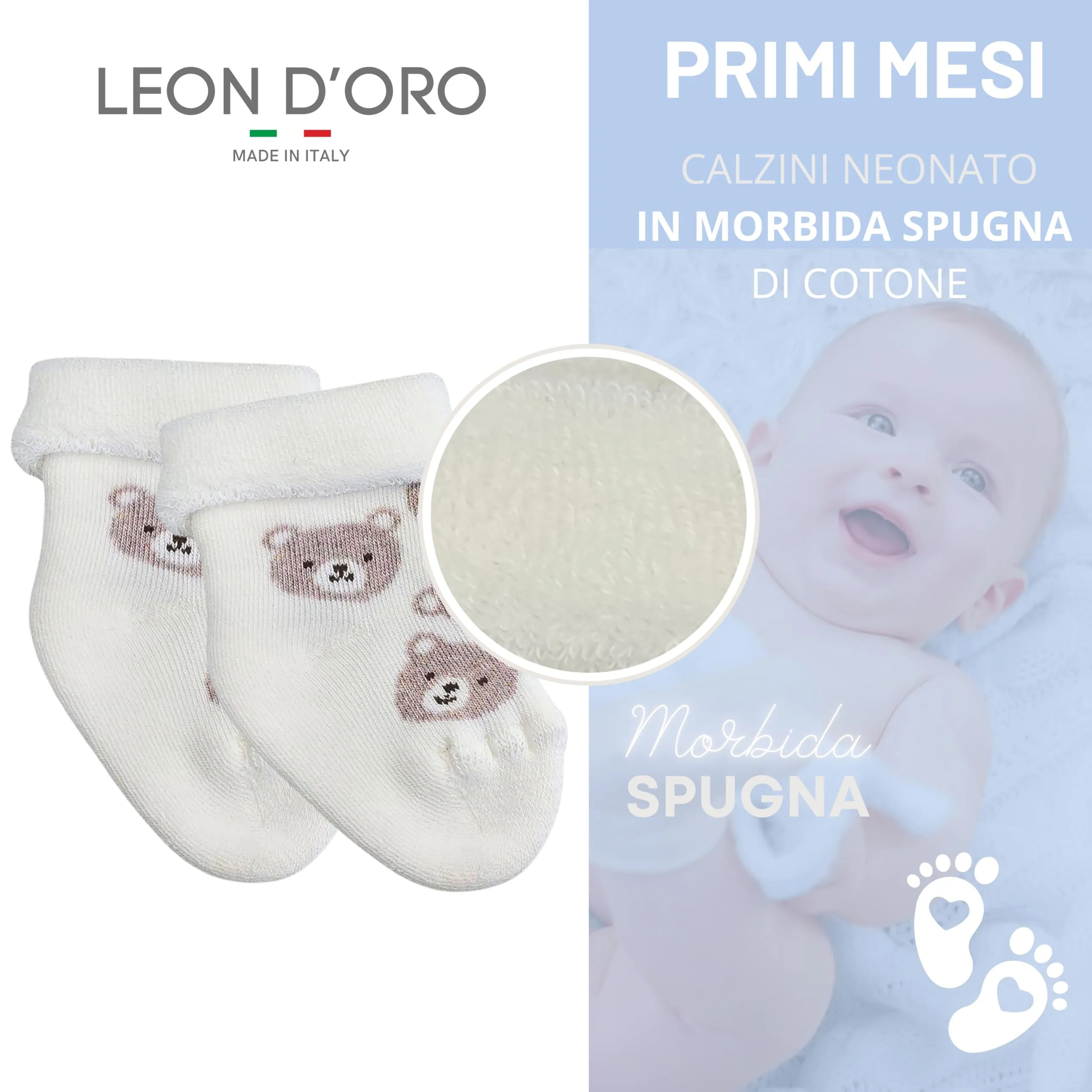 LEON D'ORO Calze Neonato Calzino Regalo Scarpine Babbucce bambini Primi Mesi Taglia Unica Made in Italy (IT, Età, Taglia unica, ASS2 neonato 3 PAIA) - immagine 2