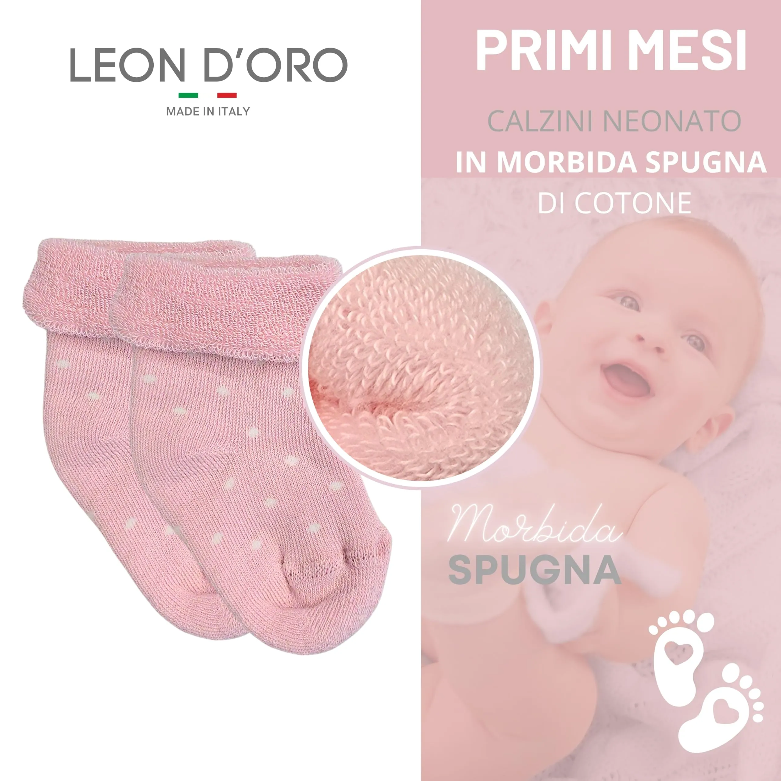LEON D'ORO Calze Neonato Calzino Regalo Scarpine Babbucce bambini Primi Mesi Taglia Unica Made in Italy (IT, Età, Taglia unica, ASS2 neonata 3 PAIA) - immagine 2