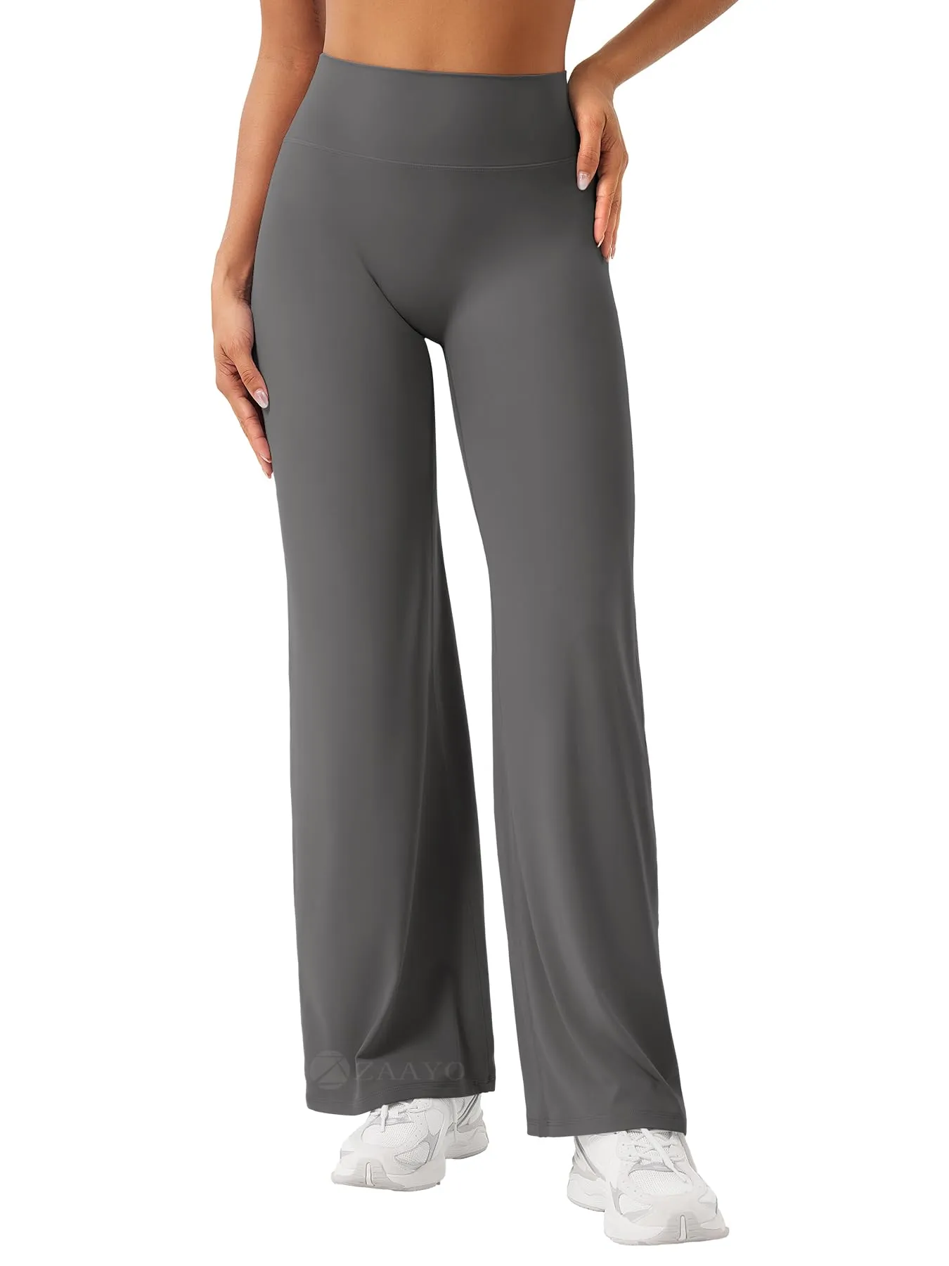 ZAAYO Leggings dritti da donna, senza cuciture, svasati, per yoga, palestra, grigio scuro, XXL - immagine 1