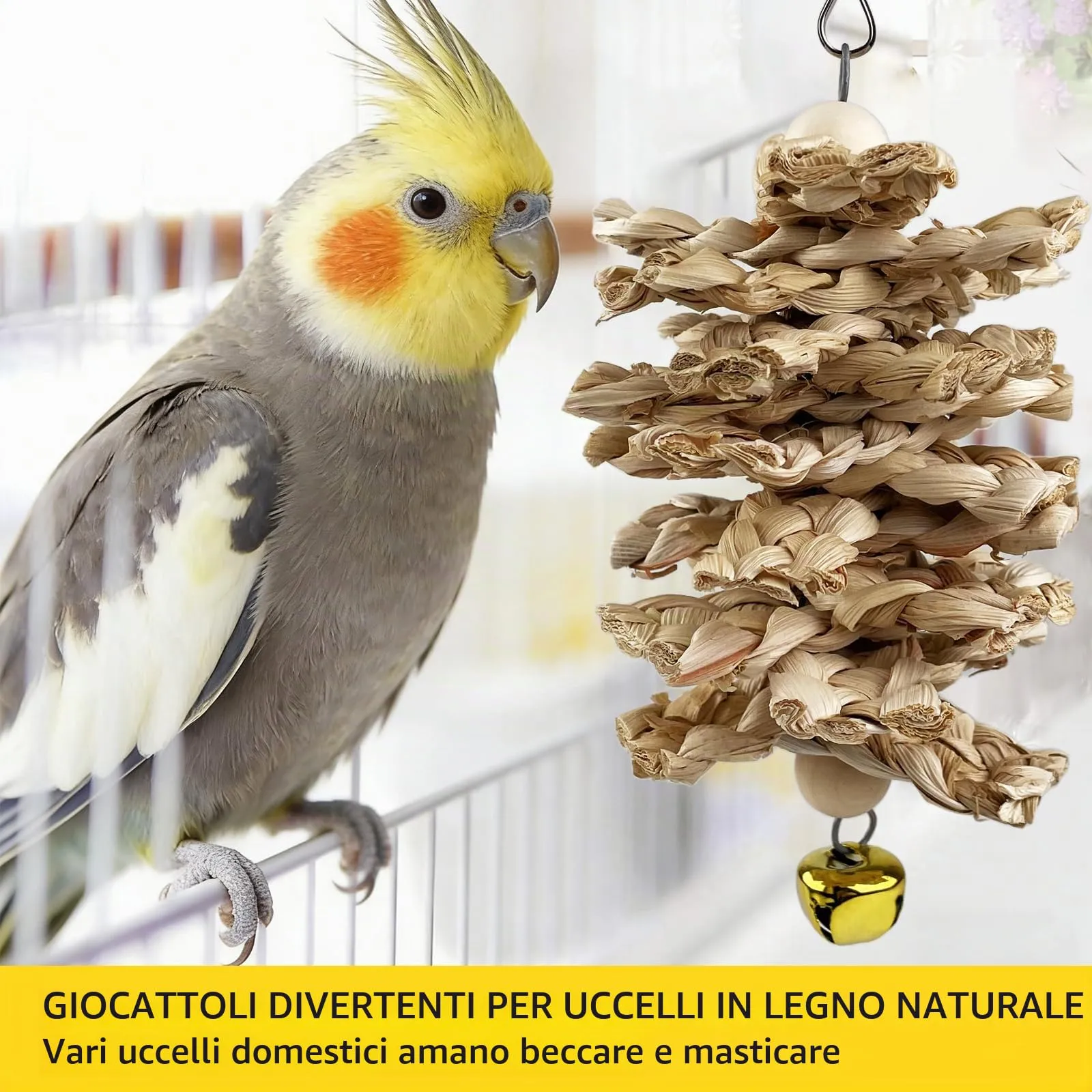 CHALVIOR Giocattoli per pappagalli per uccelli, 18 pezzi accessori per gabbia per uccelli, Altalena, Amaca, Campanelli, Giochi da Masticar, per Pappagallini, Canarino, Ara Piccoli Taglia - immagine 5