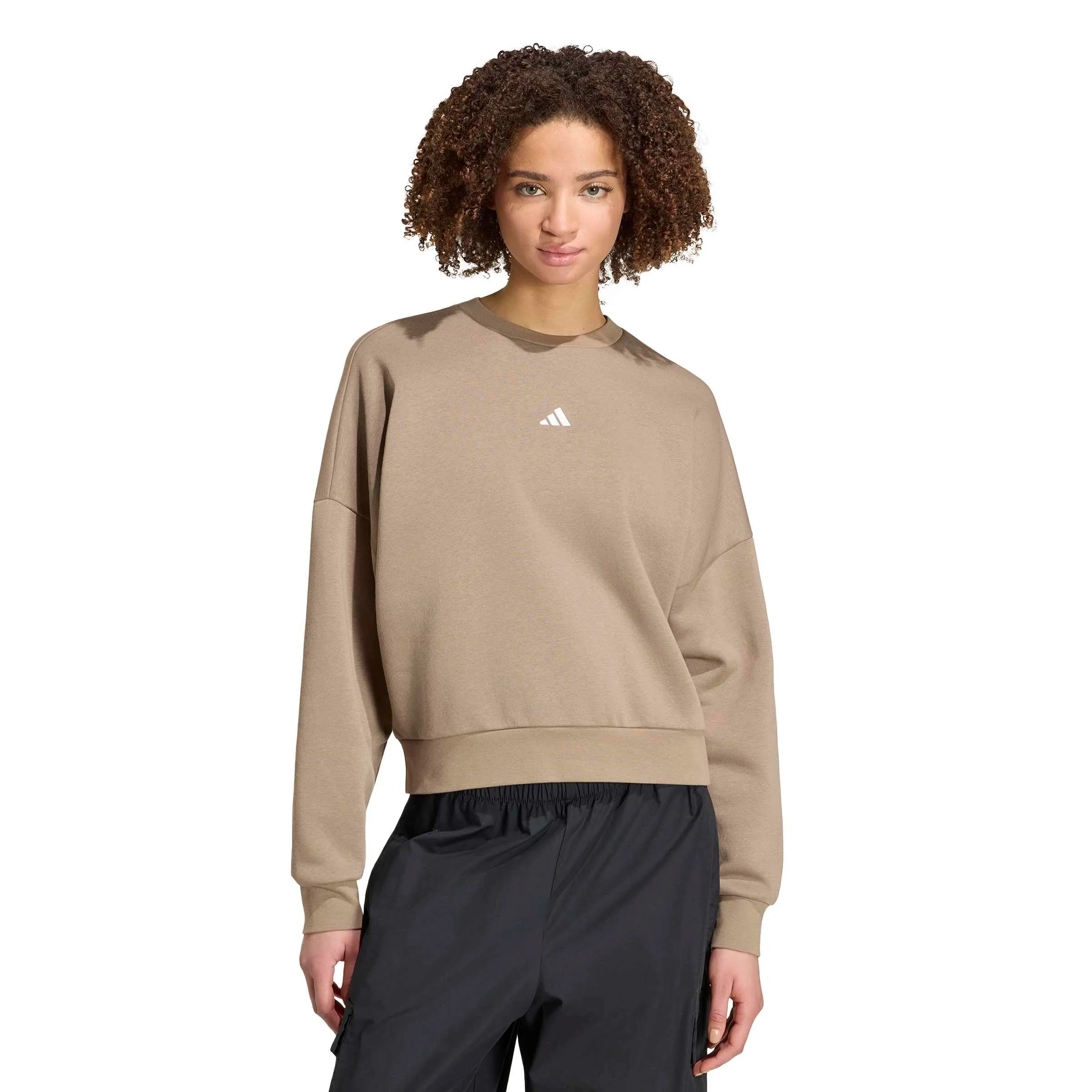 adidas Donna Essentials Small Logo Feel Cozy Relaxed Fit Sweatshirt, Khaki Six/White, L - immagine 4