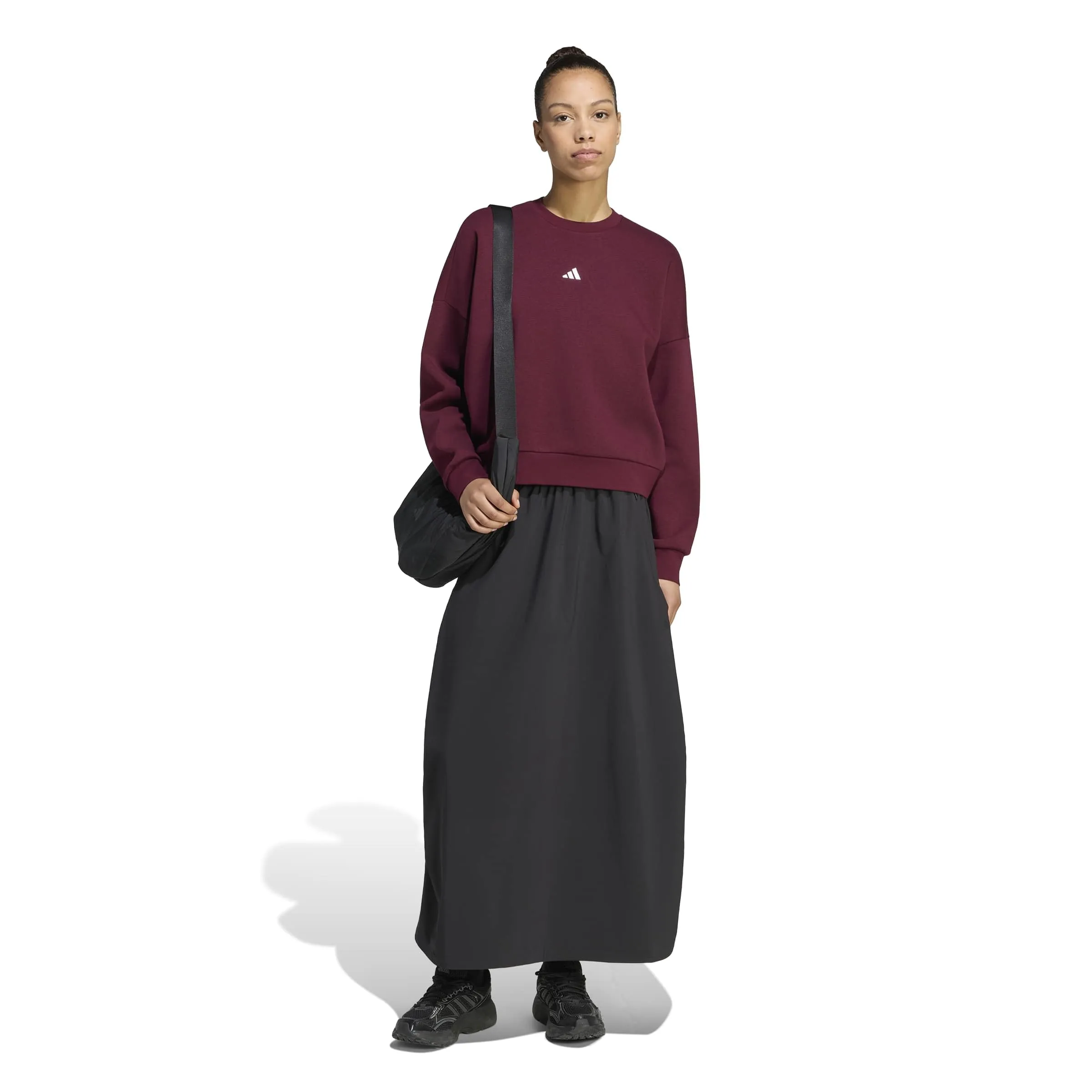 adidas Donna Essentials Small Logo Feel Cozy Relaxed Fit Sweatshirt, Maroon/White, L - immagine 2