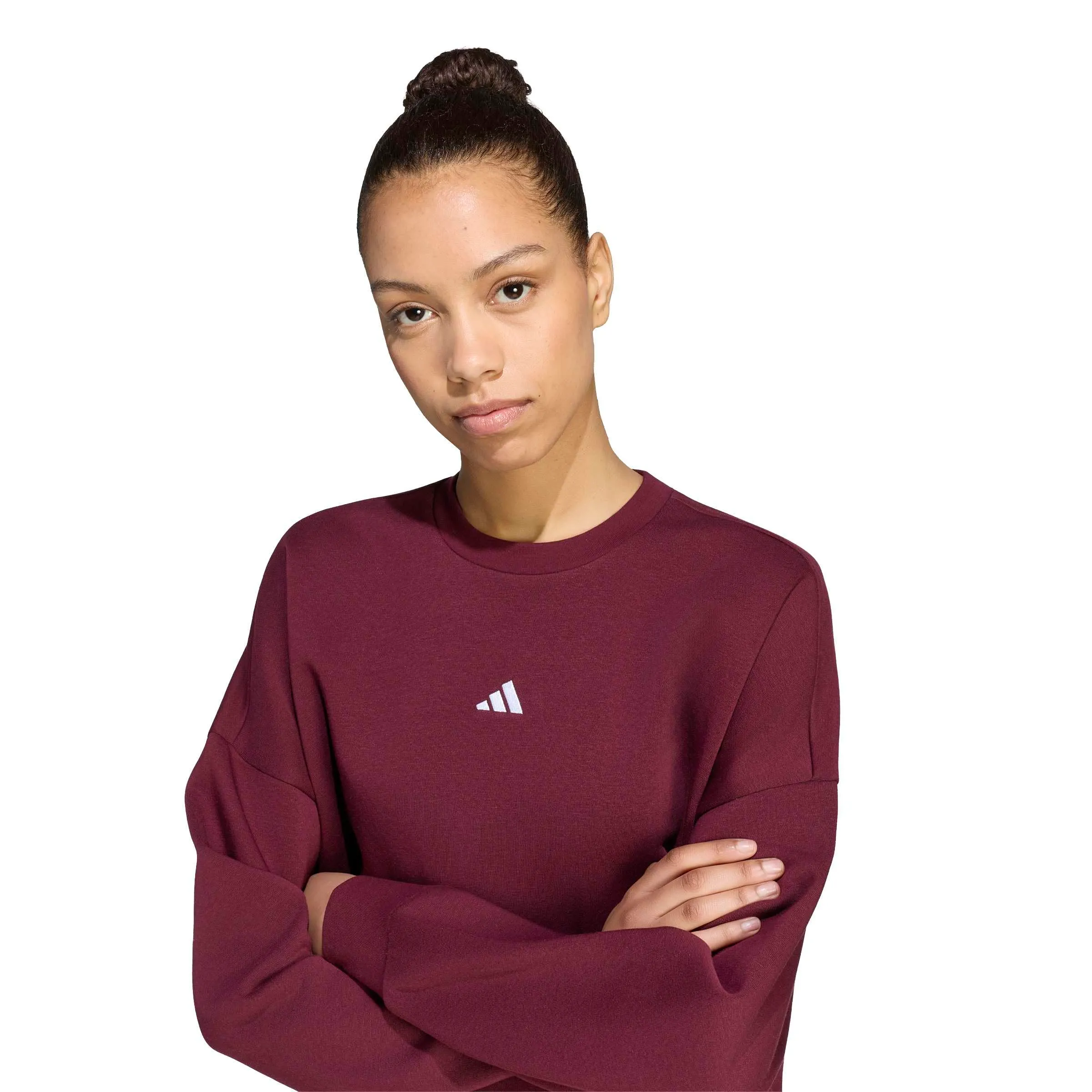 adidas Donna Essentials Small Logo Feel Cozy Relaxed Fit Sweatshirt, Maroon/White, L - immagine 4