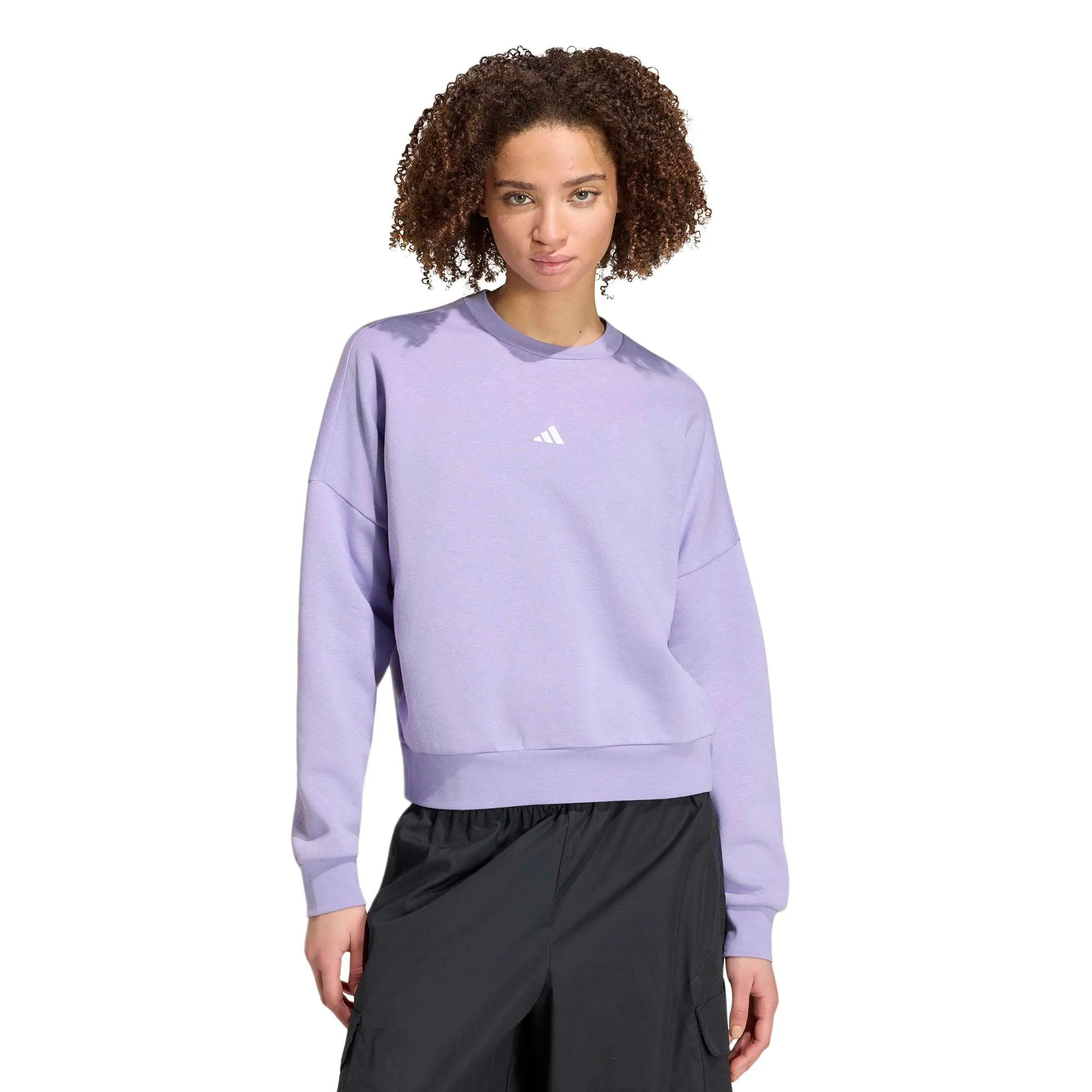 adidas Donna Essentials Small Logo Feel Cozy Relaxed Fit Sweatshirt, Magic Lilac/White, XXS - immagine 4