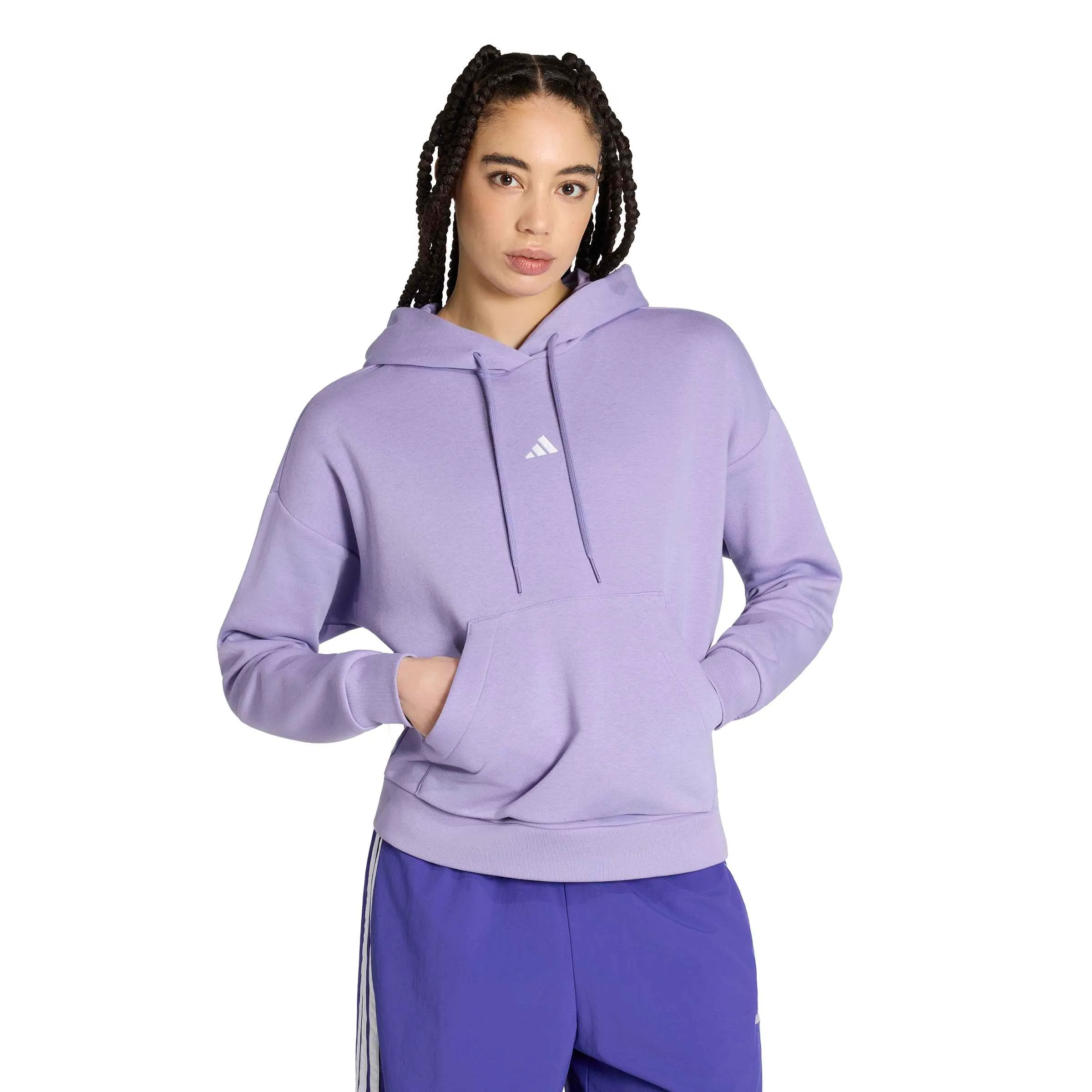 adidas Donna Essentials Small Logo Feel Cozy Hoodie Sweatshirt, Magic Lilac/White, M - immagine 2