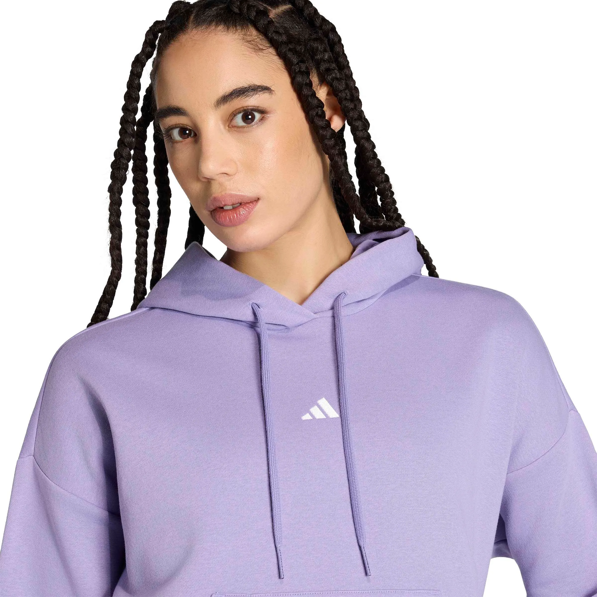 adidas Donna Essentials Small Logo Feel Cozy Hoodie Sweatshirt, Magic Lilac/White, M - immagine 3