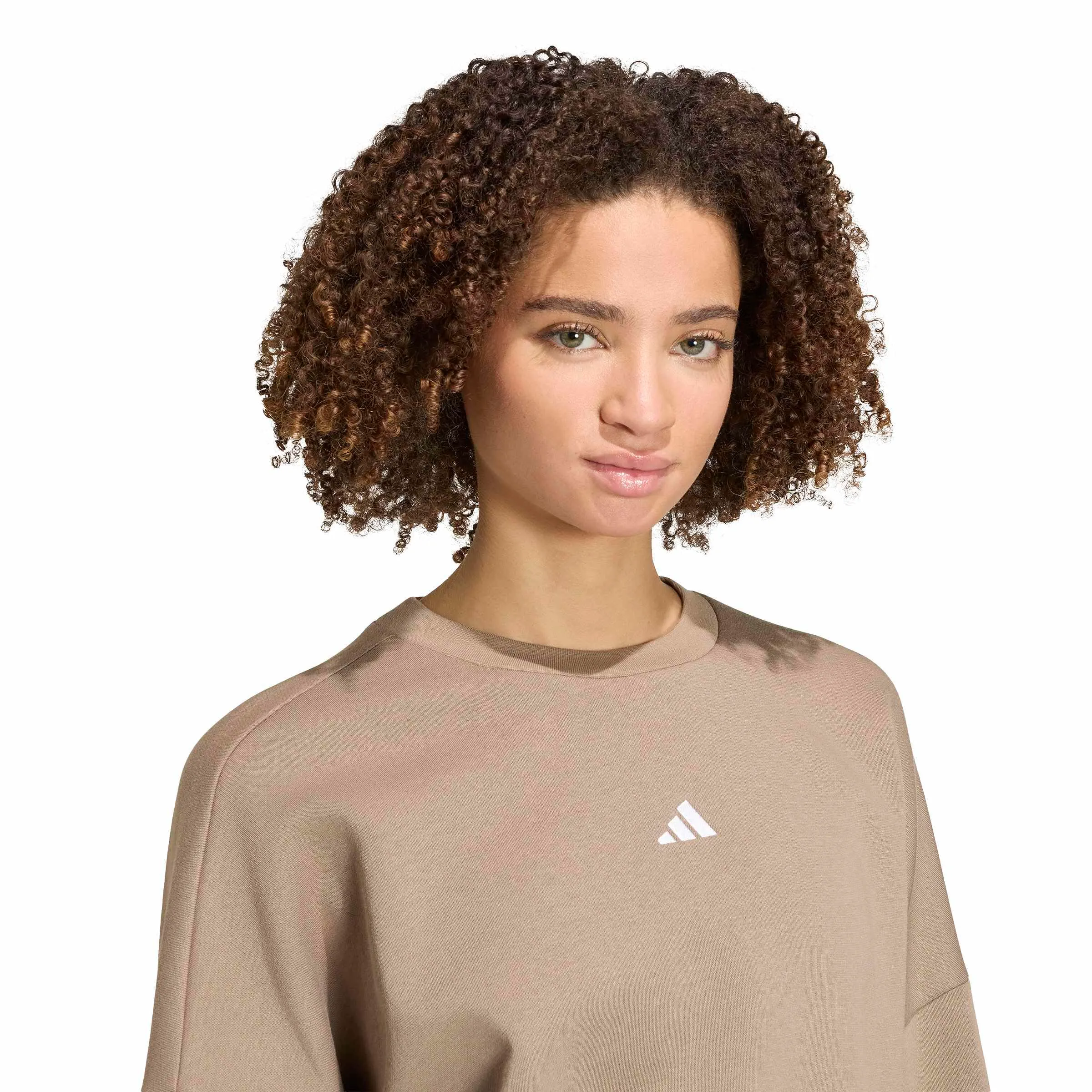 adidas Donna Essentials Small Logo Feel Cozy Relaxed Fit Sweatshirt, Khaki Six/White, XL - immagine 3