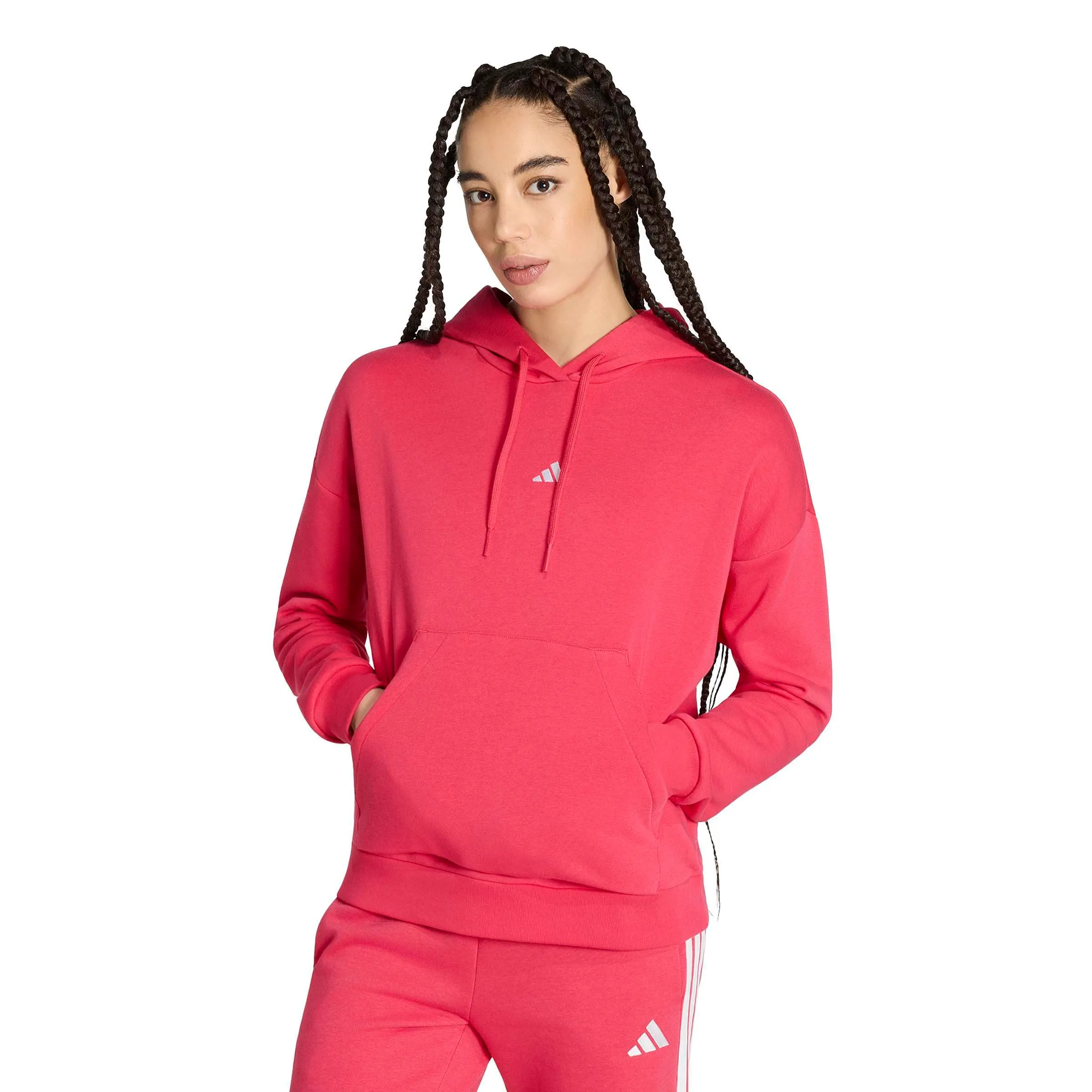 adidas Donna Essentials Small Logo Feel Cozy Hoodie Sweatshirt, Power Pink/White, XS - immagine 3