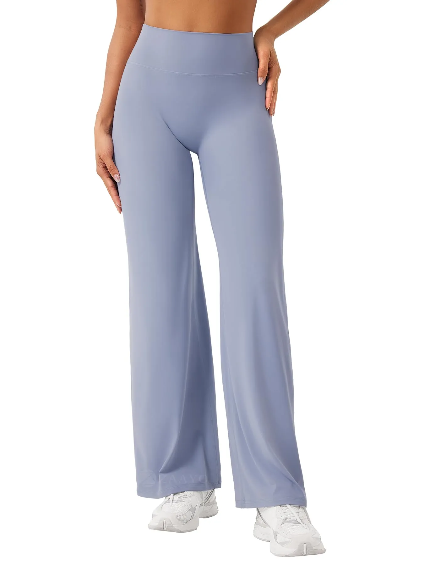 ZAAYO Leggings dritti da donna, senza cuciture, svasati, per yoga, palestra, blu granito, XXL - immagine 1