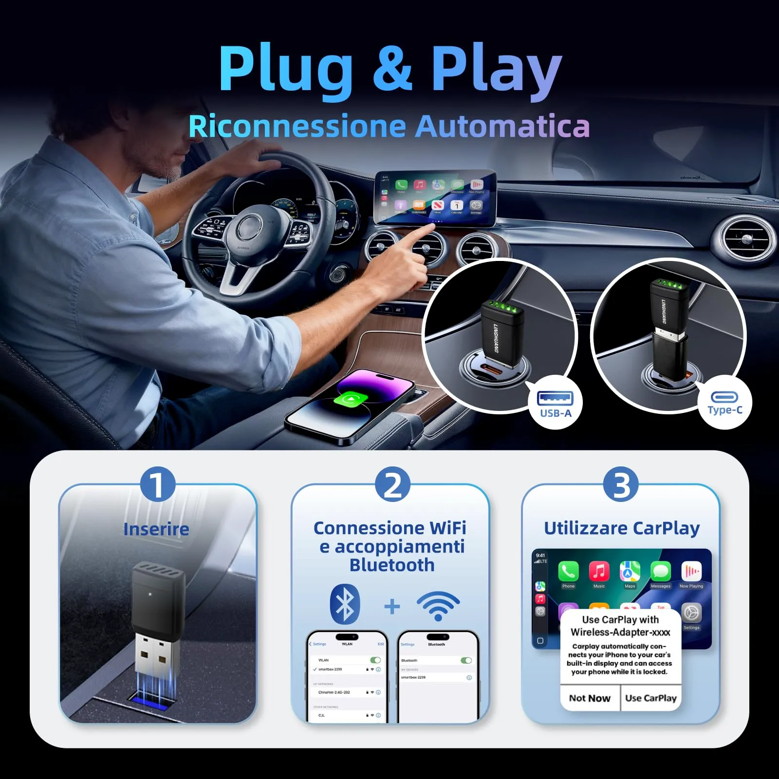 Adattatore Carplay Wireless & Mini Adattatore Android Auto Wireless - immagine 6