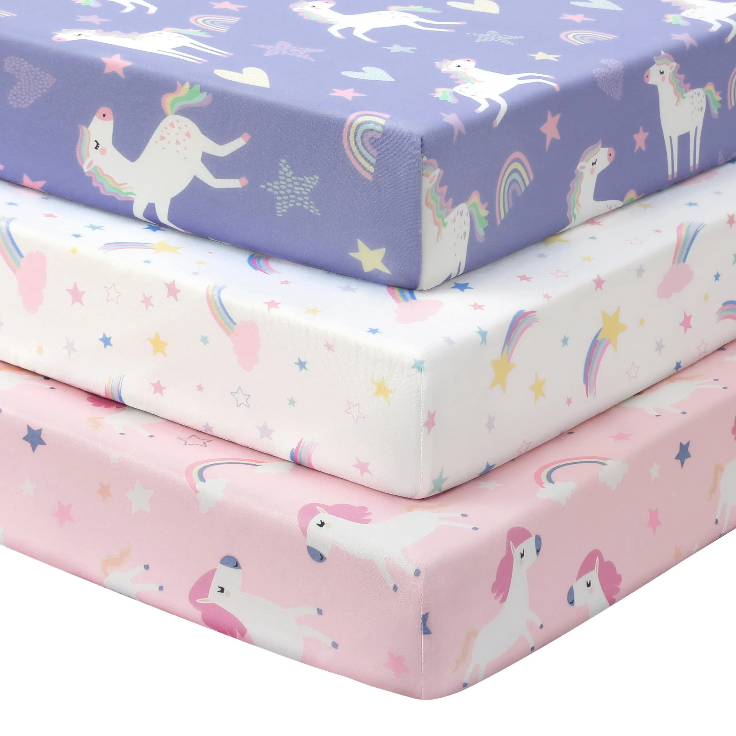 Fiemol Lenzuola Lettino 140x70 cm, Confezione da 3 Coprimaterassi per Lettino Neonato, Lenzuola con Angoli Elasticizzate in Microfibra Ultra Morbida e Setosa, Rosa e Viola - immagine 1