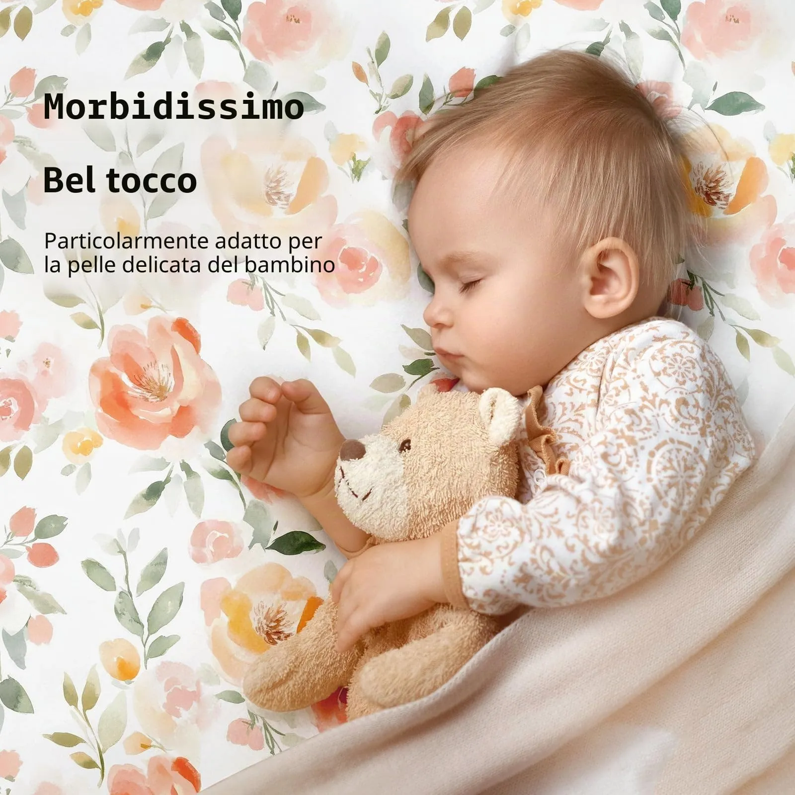Fiemol Lenzuola Lettino 140x70 cm, Confezione da 3 Coprimaterassi per Lettino Neonato, Lenzuola con Angoli Elasticizzate in Microfibra Ultra Morbida e Setosa, Arancione e Fiore Acquerello - immagine 3