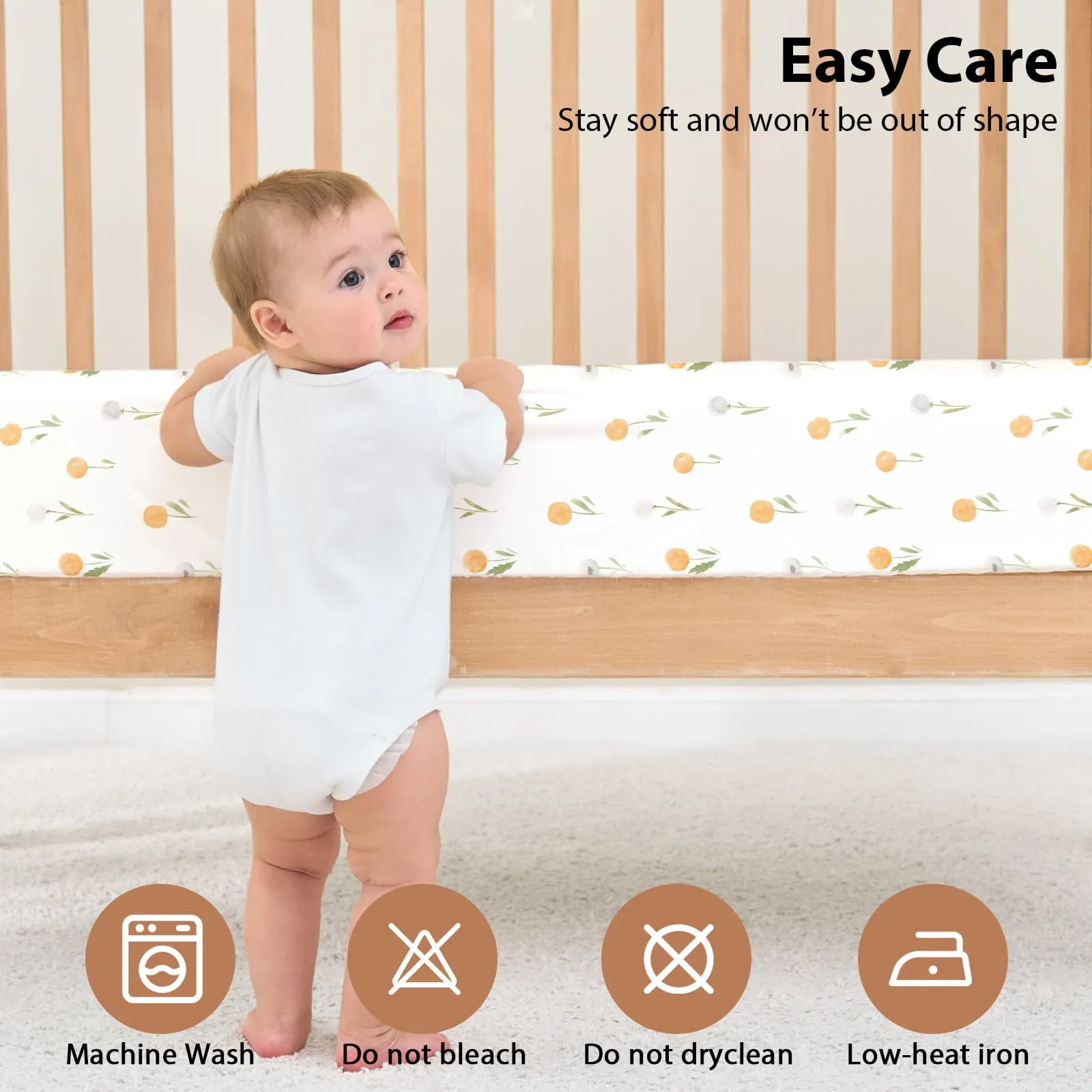 Fiemol Lenzuola Lettino 140x70 cm, Confezione da 3 Coprimaterassi per Lettino Neonato, Lenzuola con Angoli Elasticizzate in Microfibra Ultra Morbida e Setosa, Arancione e Fiore Acquerello - immagine 7