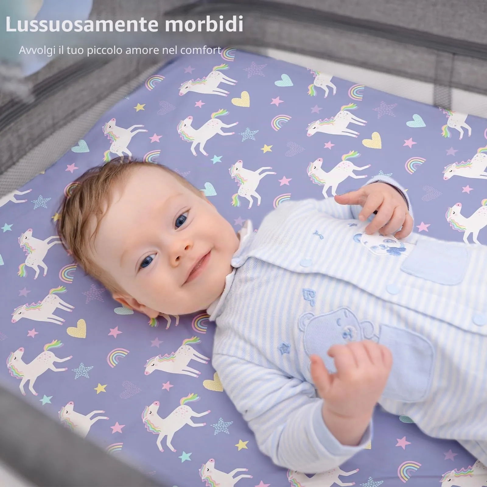 Fiemol Lenzuola Culla Next to Me 83x50cm, Confezione da 3 Coprimaterassi per Culla Neonato, Lenzuola con Angoli Elasticizzate in Microfibra Ultra Morbida e Setosa, Rosa e Viola - immagine 6
