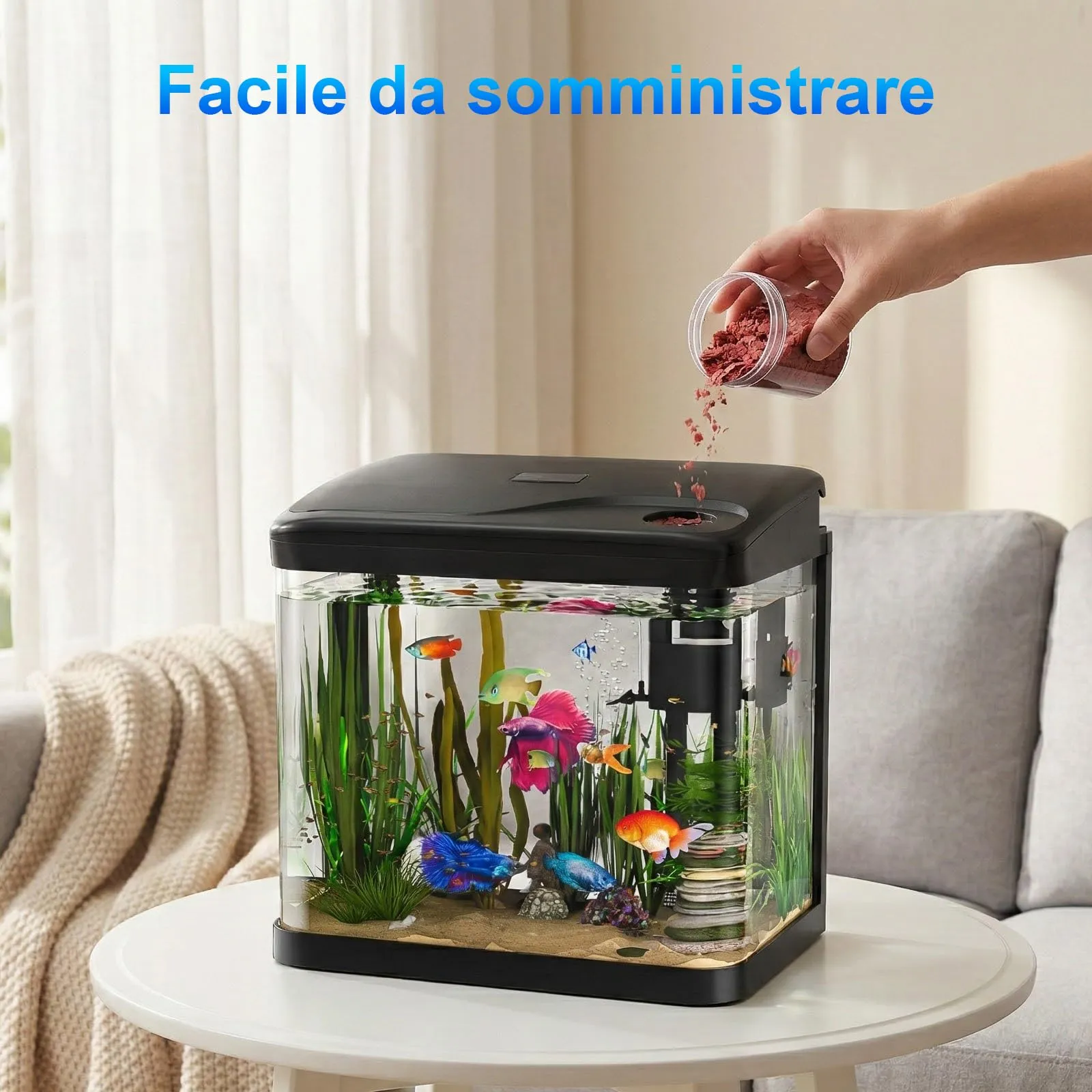 PUTINEI Acquario in Vetro 15 Litri,Acquario Completo Acquarios Per Pesci Rossi,con Illuminazione a LED e Sistema di Filtraggio,Nero,Set Per Principianti - immagine 5