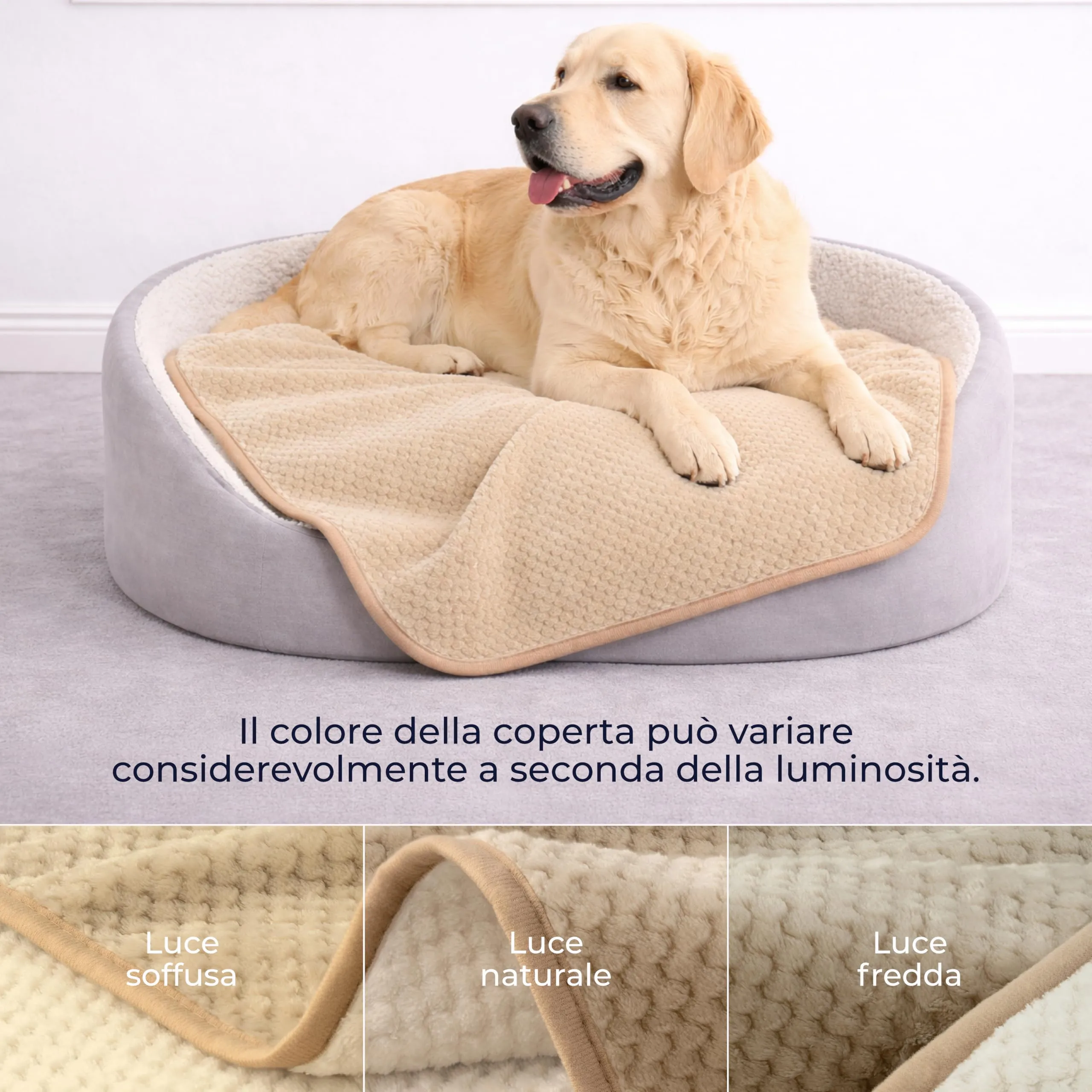Dreamzie Coperta Impermeabile per Cani 100x120cm - Copridivano Impermeabile per Animali - Reversibile e Lavabile in Lavatrice in Pile Sherpa per Letto o Divano - Beige - immagine 4