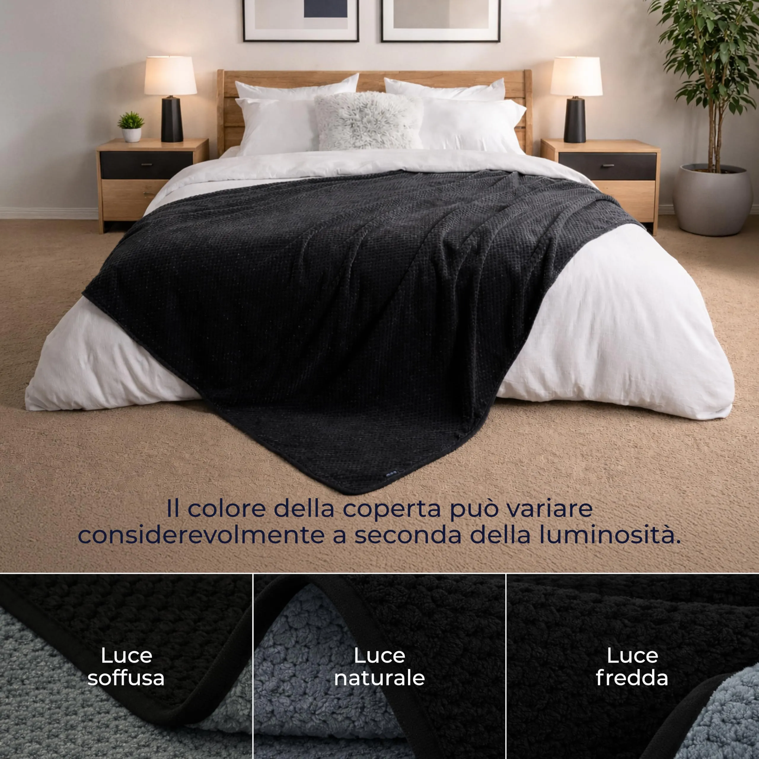 Dreamzie Coperta Impermeabile 218x228cm - Cerata Letto Matrimoniale Reversibile e Lavabile in Lavatrice in Pile Sherpa per Letto o Divano - Copridivano impermeabile per animali - Nero - immagine 4