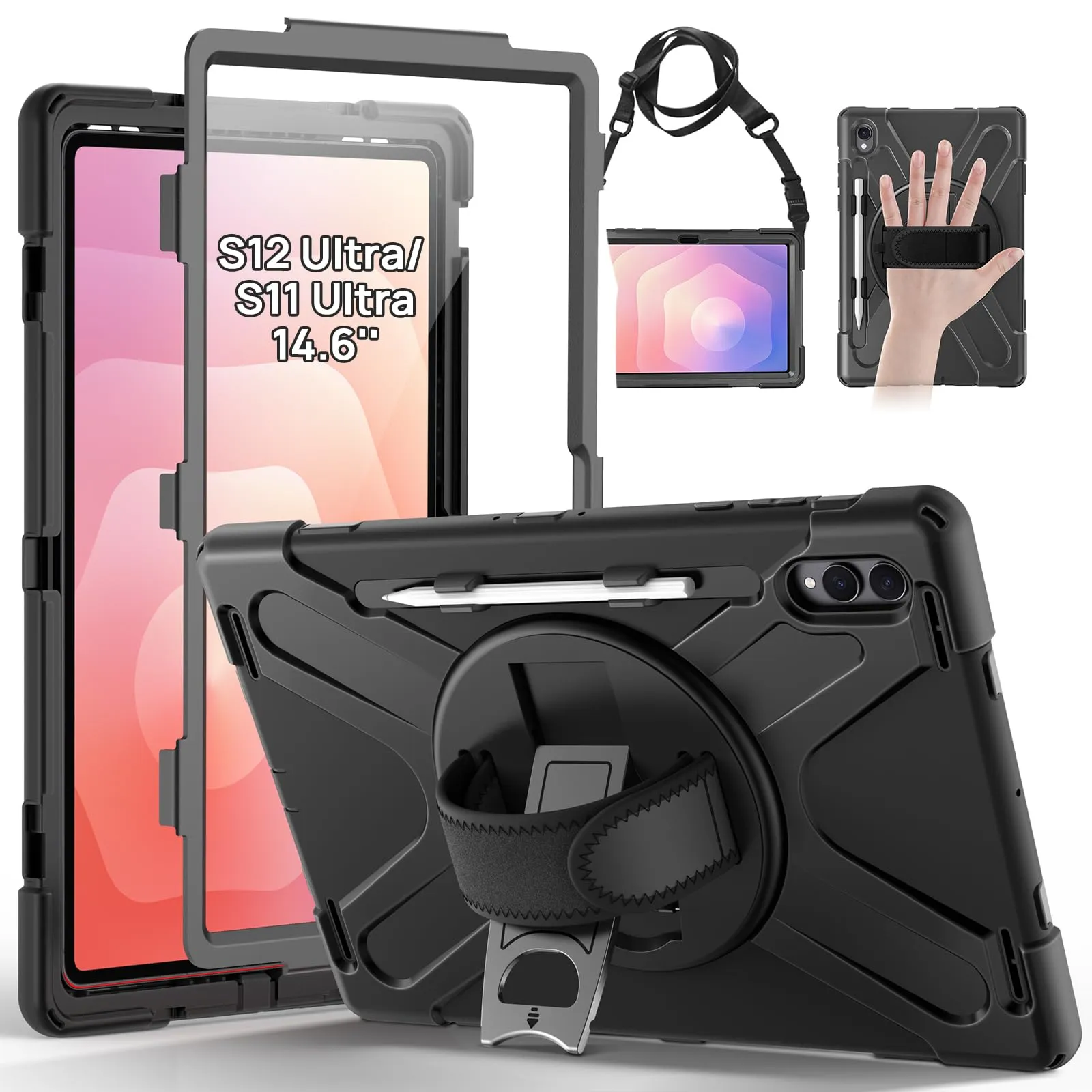 Gerutek Cover per Samsung Galaxy Tab S12 Ultra/ S11 Ultra 14.6'', Nero - immagine 1