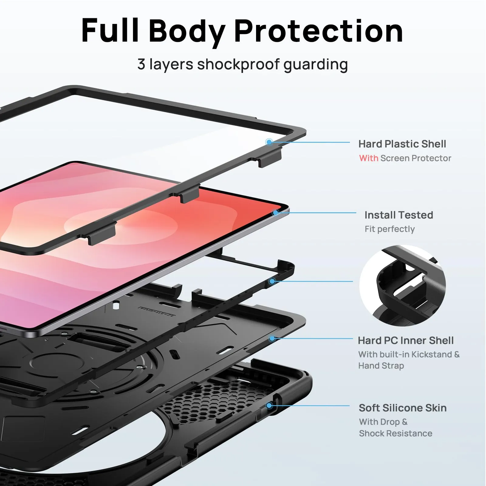 Gerutek Cover per Samsung Galaxy Tab S12 Ultra/ S11 Ultra 14.6'', Nero - immagine 3