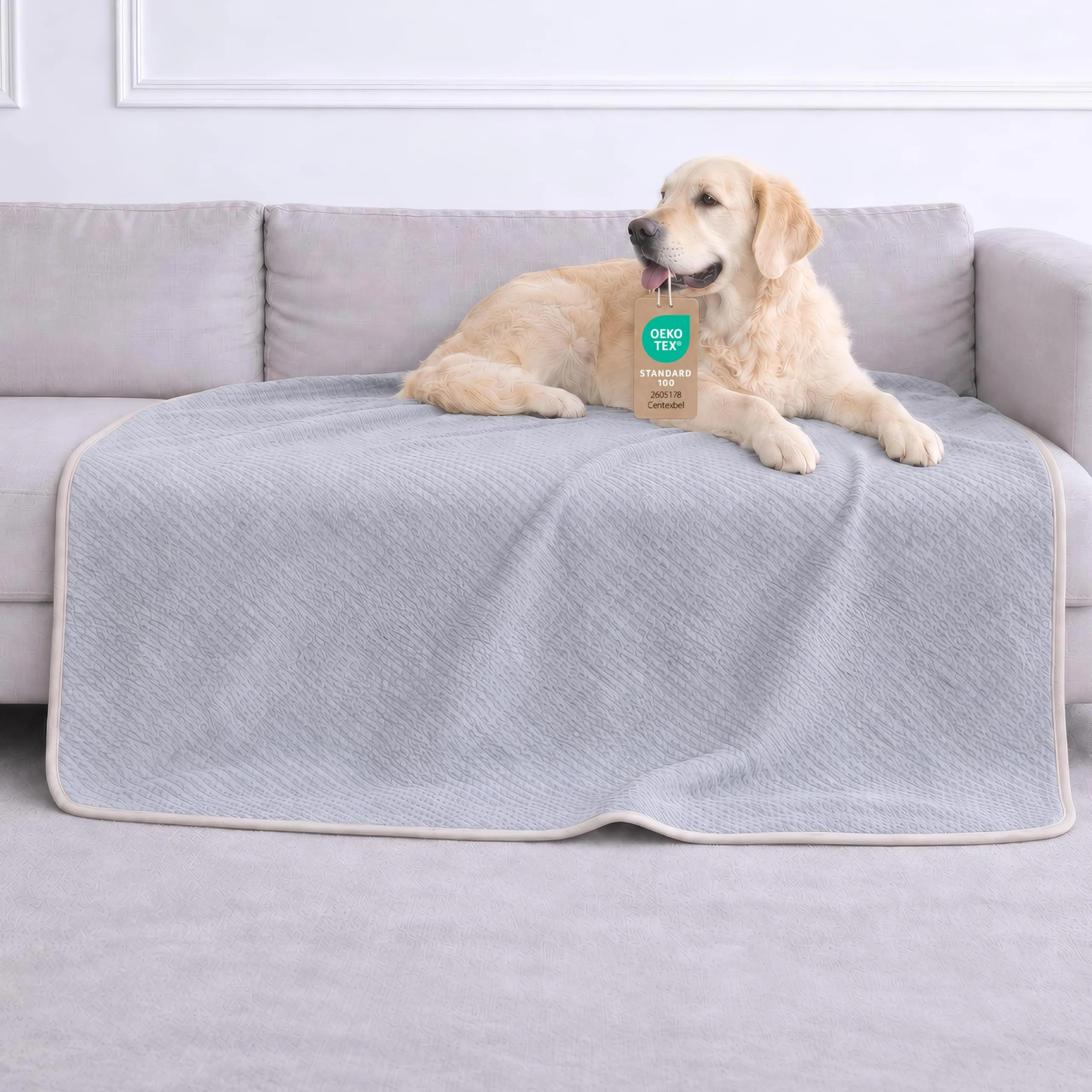 Dreamzie Coperta Impermeabile 127x152cm - Cerata Letto Matrimoniale Reversibile e Lavabile in Lavatrice in Pile Sherpa per Letto o Divano - Copridivano impermeabile per animali - Grigio chiaro - immagine 1