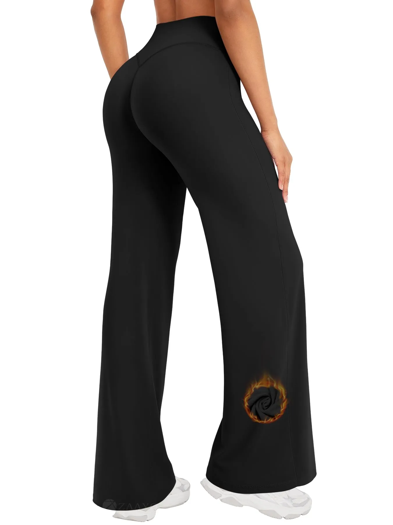 ZAAYO Leggings dritti da donna, senza cuciture, svasati, per yoga, palestra, Nero, termico, M - immagine 1