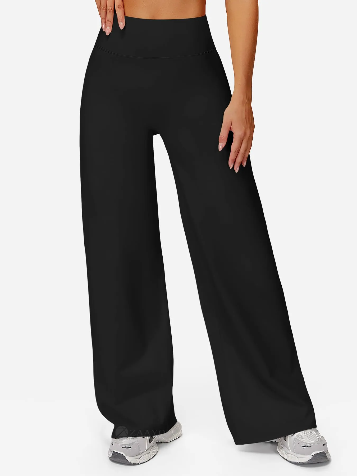 ZAAYO Leggings dritti da donna, senza cuciture, svasati, per yoga, palestra, Nero, termico, M - immagine 2