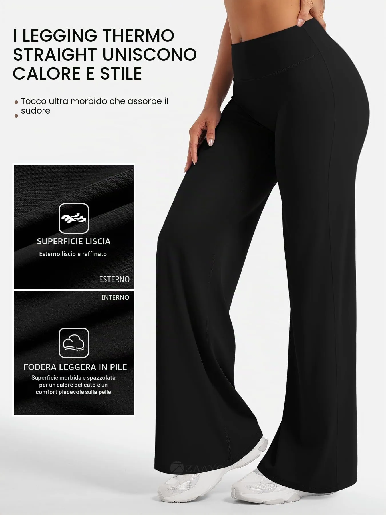 ZAAYO Leggings dritti da donna, senza cuciture, svasati, per yoga, palestra, Nero, termico, M - immagine 5